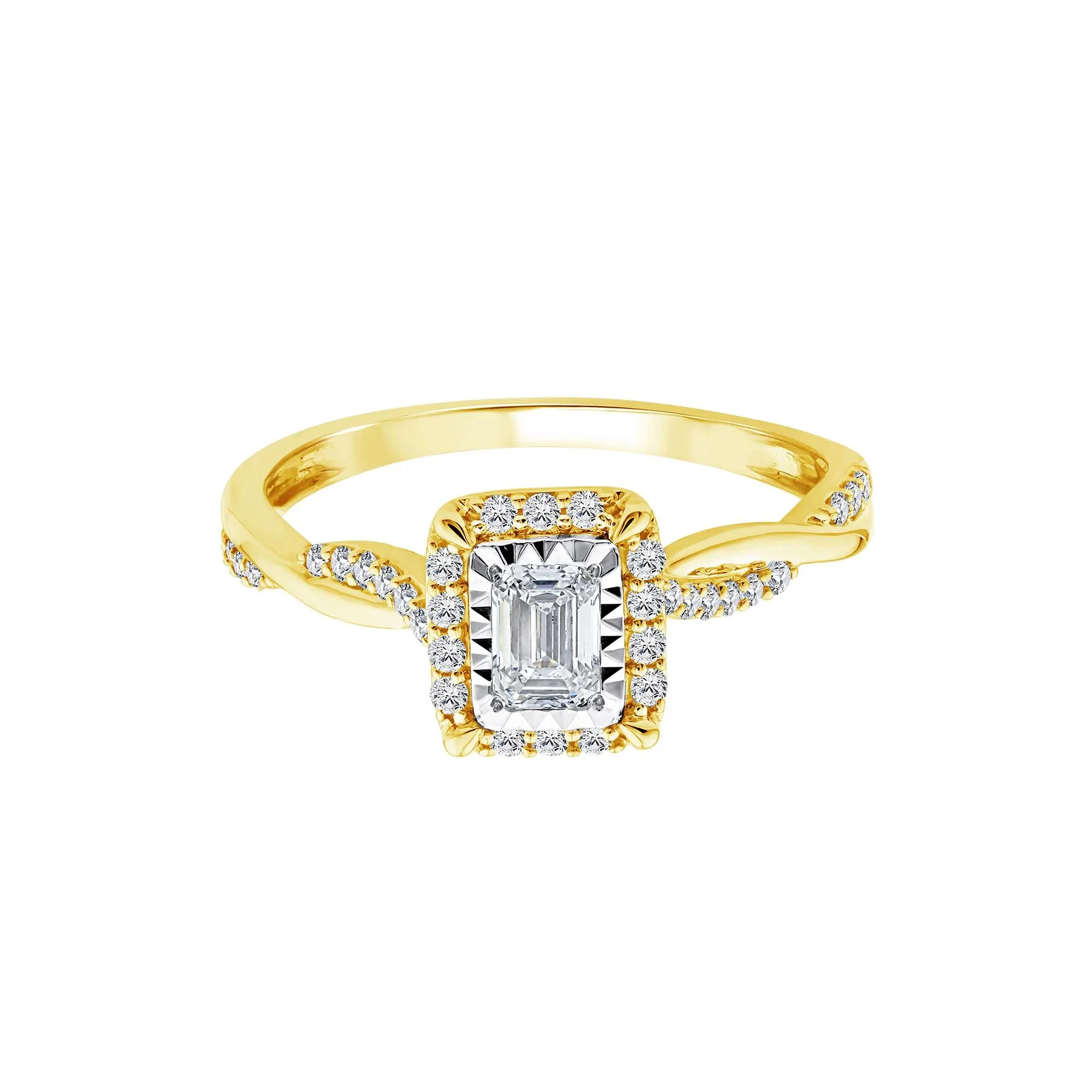 1/2 CT. Tw. Lab Grown Diamond Emerald-Cut Twist Shank Promise Ring 10K Yellow Gold Size 6.5 1.5mm
