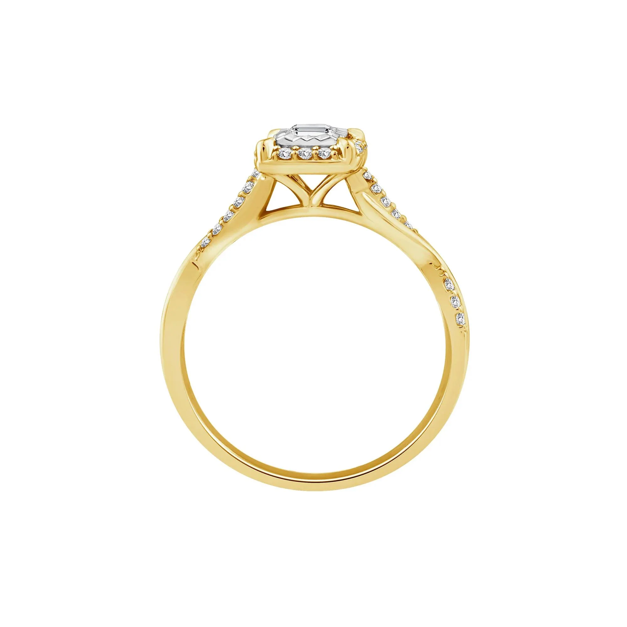 1/2 CT. Tw. Lab Grown Diamond Emerald-Cut Twist Shank Promise Ring 10K Yellow Gold Size 8 1.5mm - Image 2