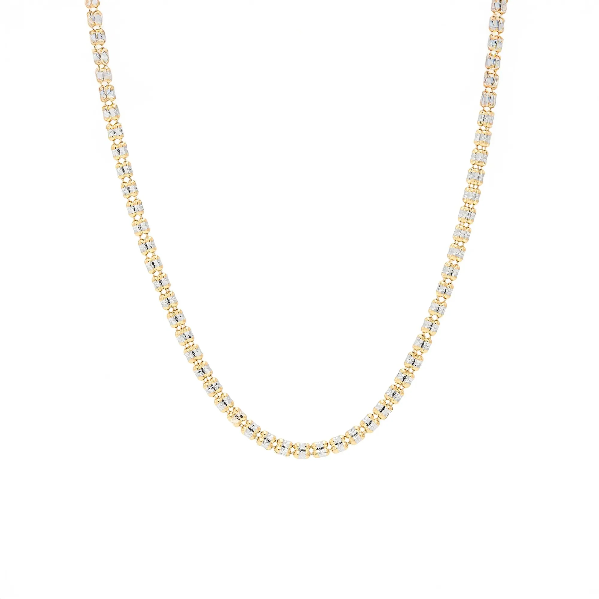Iced Chain 10K Yellow and White Gold Necklace Size 17"