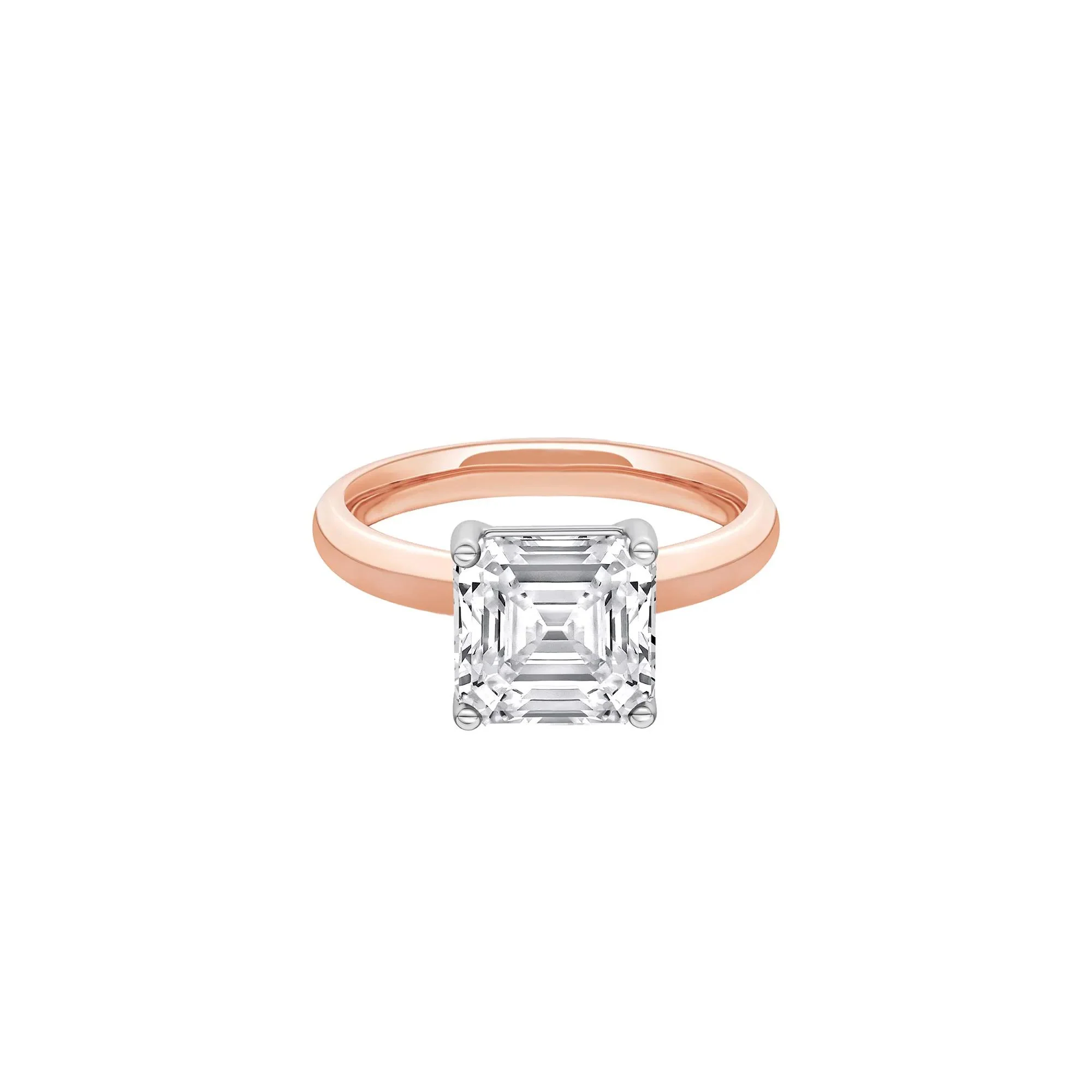 3 CT. Tw. Lab Grown Diamond Asscher Cut Solitaire Ring 14K Rose and White Gold Size 11.5 2mm
