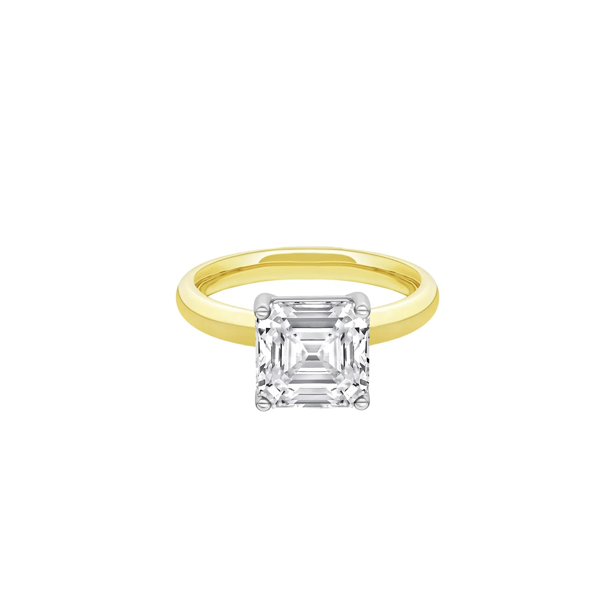 3 CT. Tw. Lab Grown Diamond Asscher Cut Solitaire Ring 14K Yellow and White Gold Size 6.5 2mm