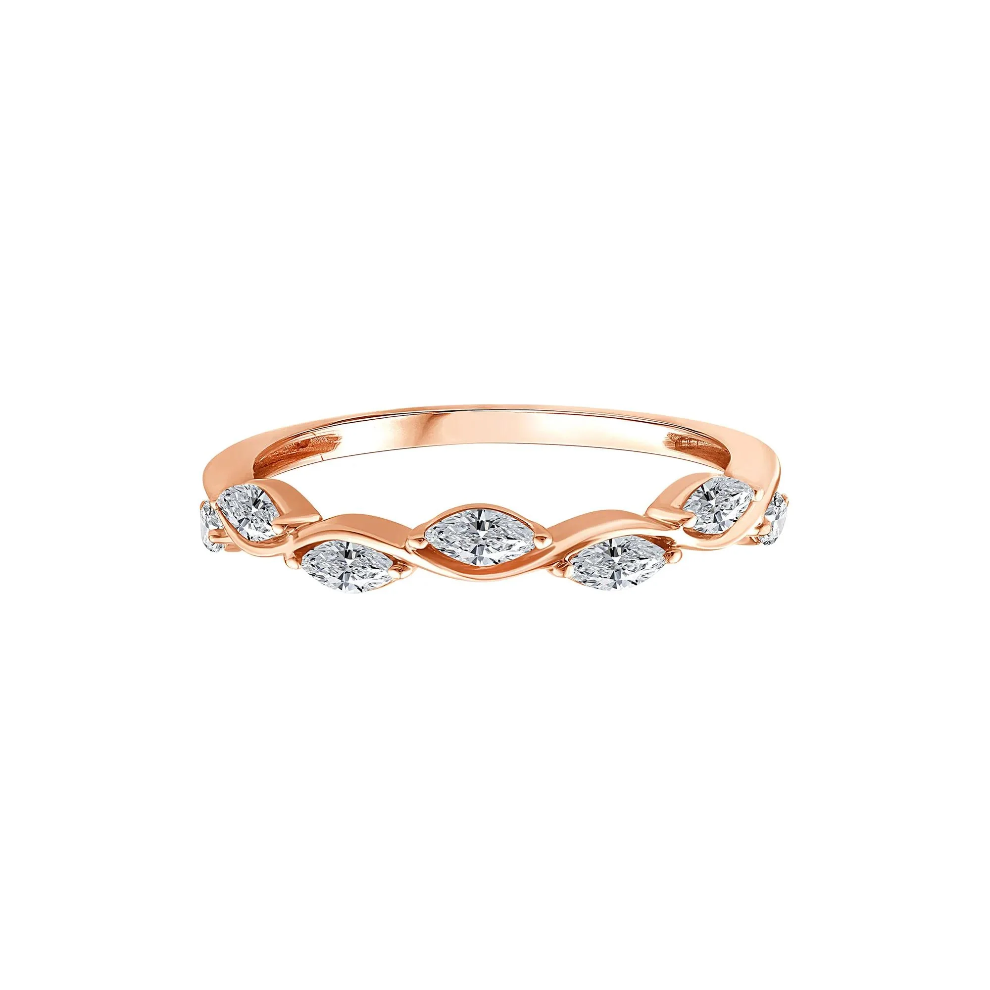 1/2 CT. Tw. Lab Grown Diamond Marquise Stack Band Ring 10K Rose Gold Size 6 1.5mm