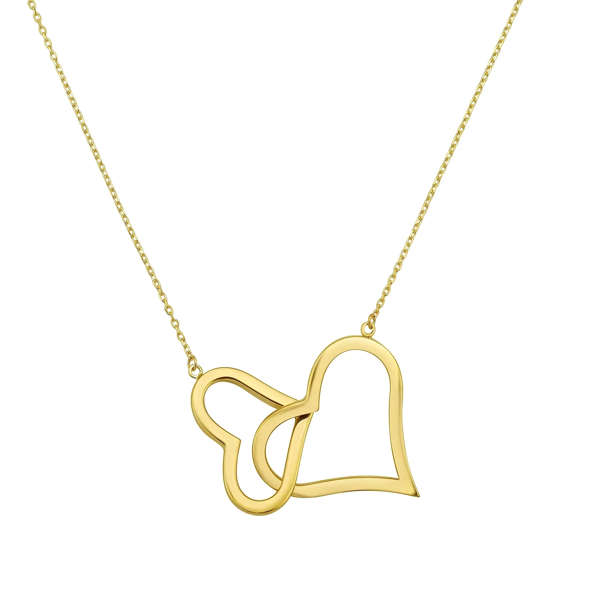 Interlocking Heart Necklace 14K Yellow Gold Size 16.75"