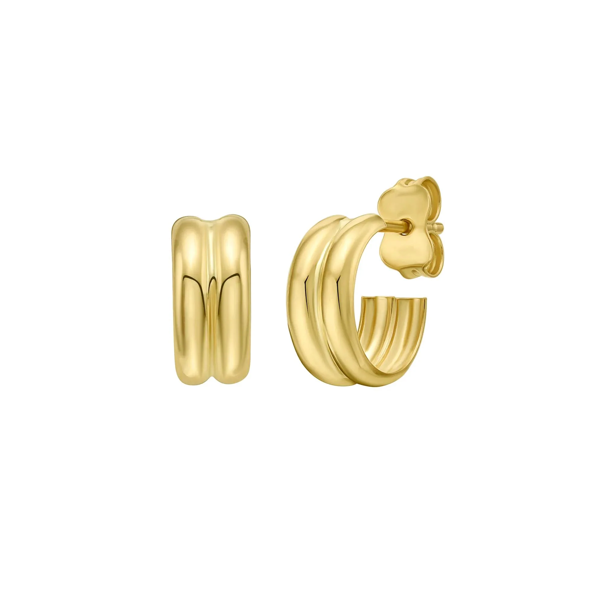Double Row Huggie Hoop Earrings 14K Yellow Gold Size 5.00mm