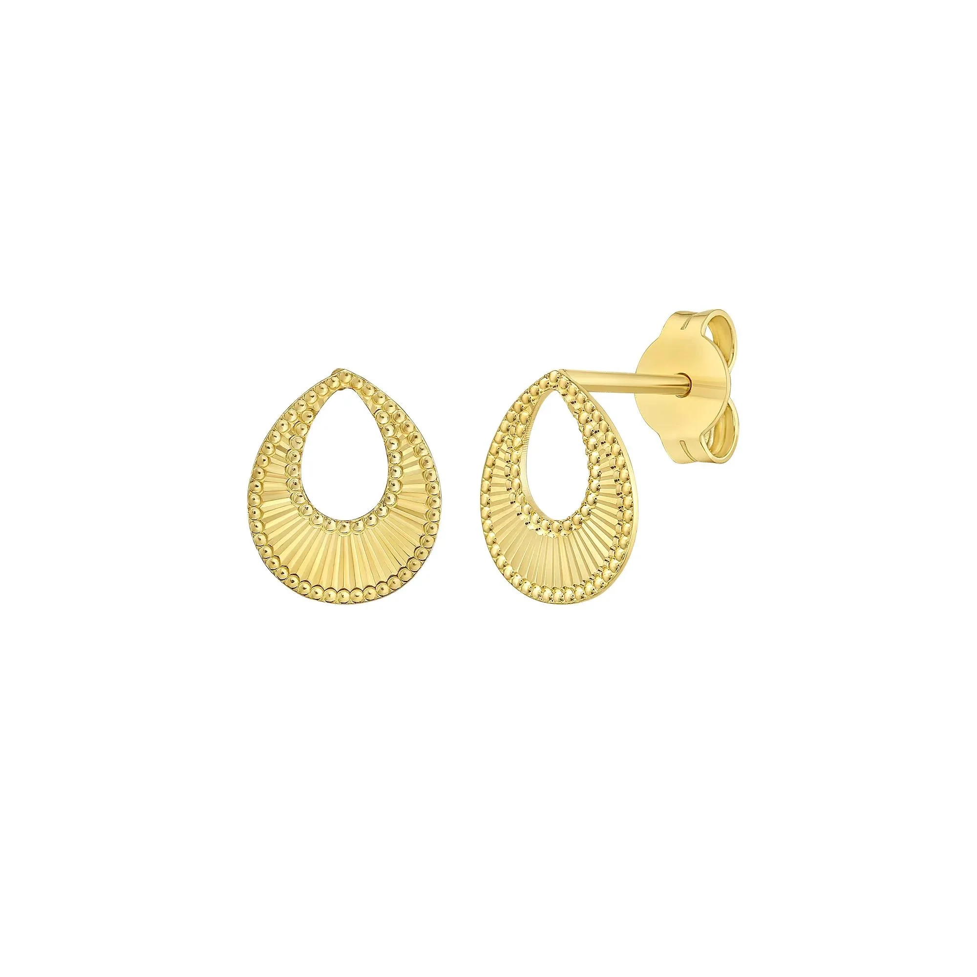 Diamond Cut Teardrop Stud Earrings 14K Gold Yellow Size 7.50mm