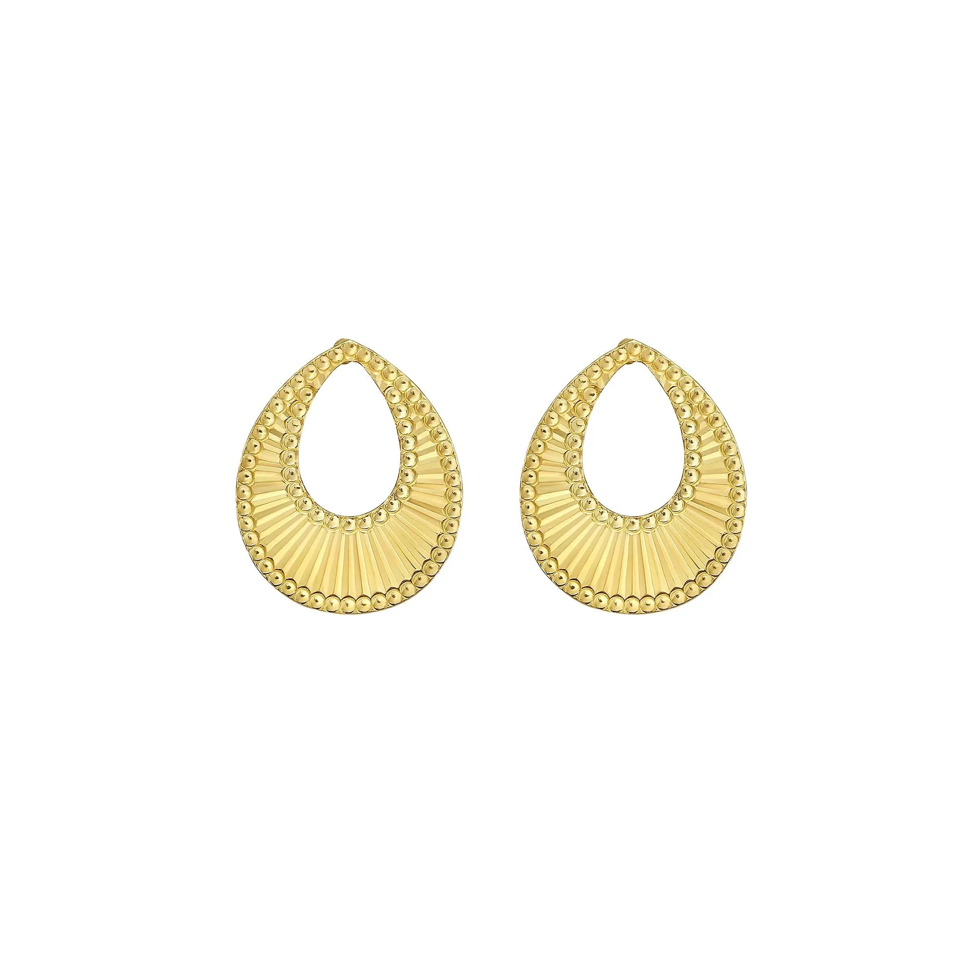 Diamond Cut Teardrop Stud Earrings 14K Gold Yellow Size 7.50mm - Image 2
