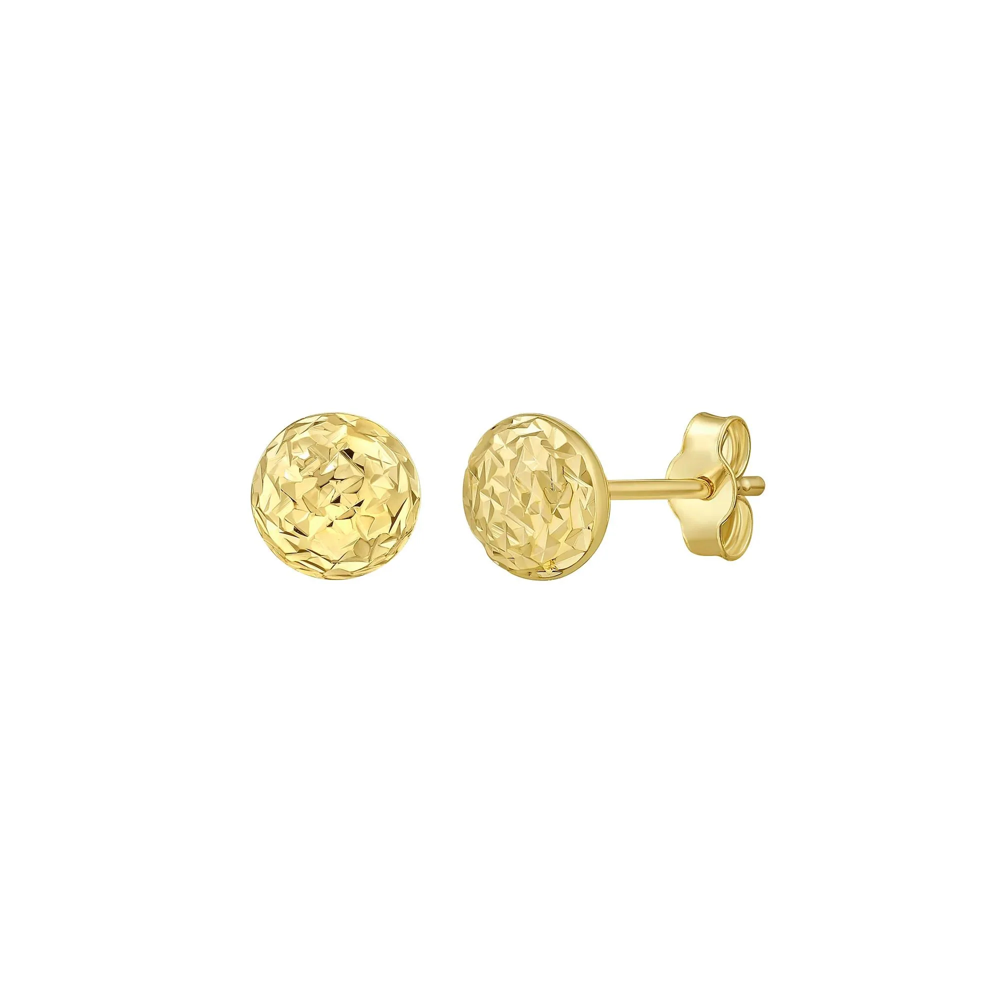 Diamond-Cut Puff Ball Stud Earrings 14K Yellow Gold Size 5.50mm