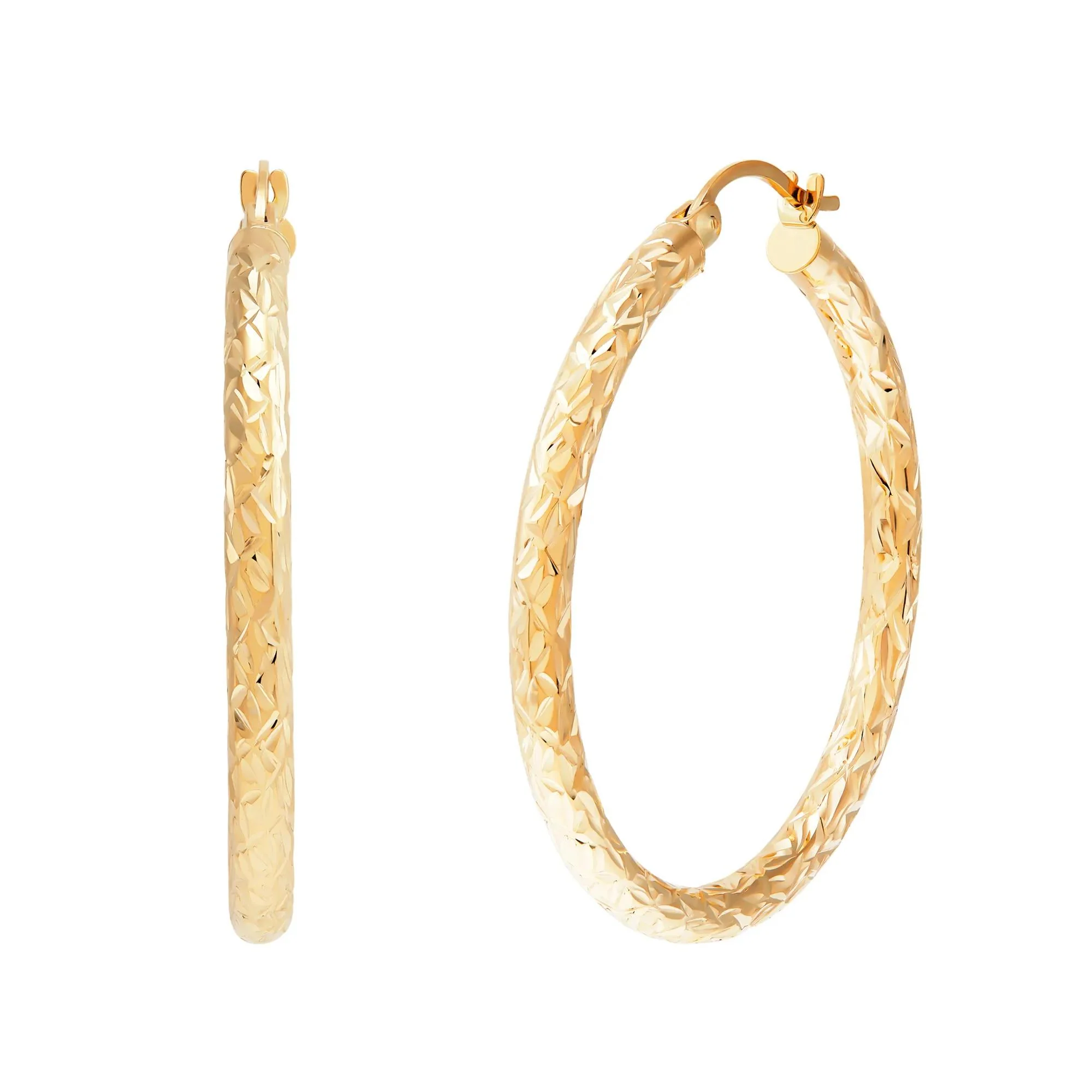 Diamond-Cut Hoop Earrings 14K Yellow Gold Size 35.00mm