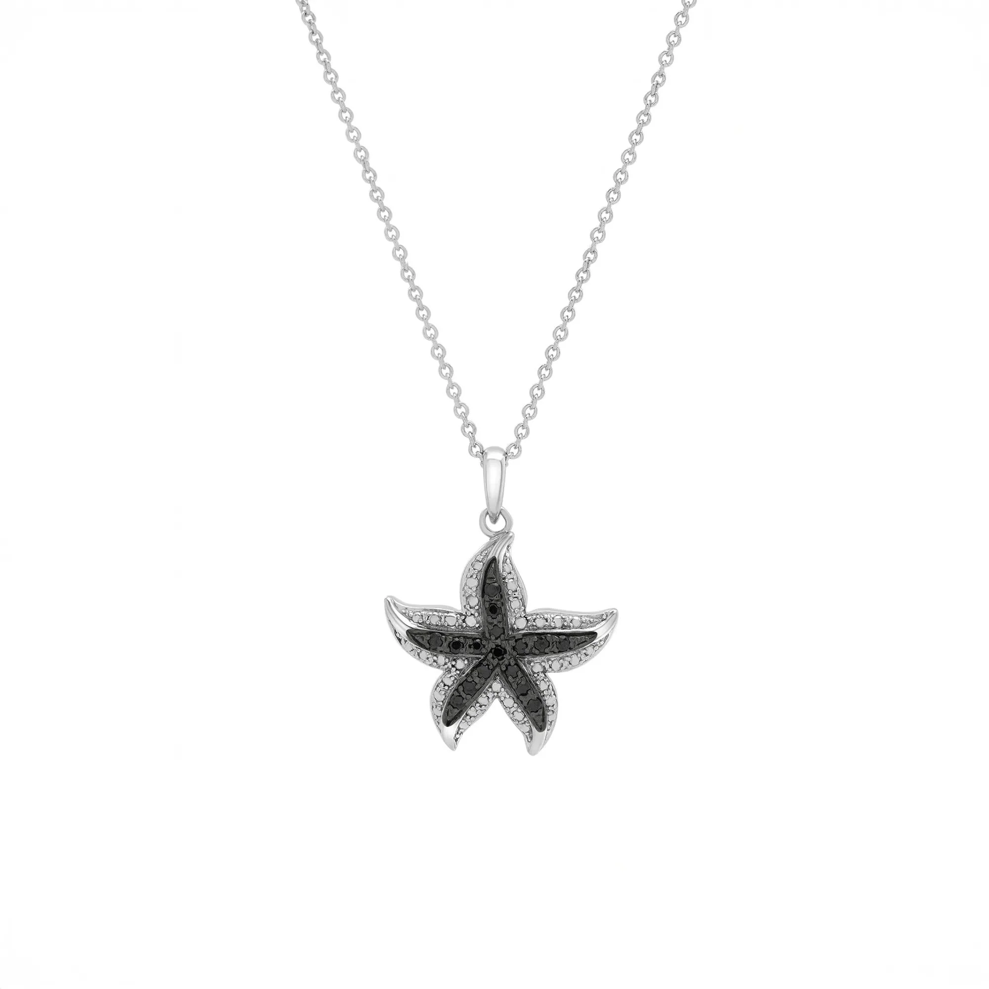 Diamond Accent Starfish Pendant Necklace .925 Sterling Silver White Size 18"