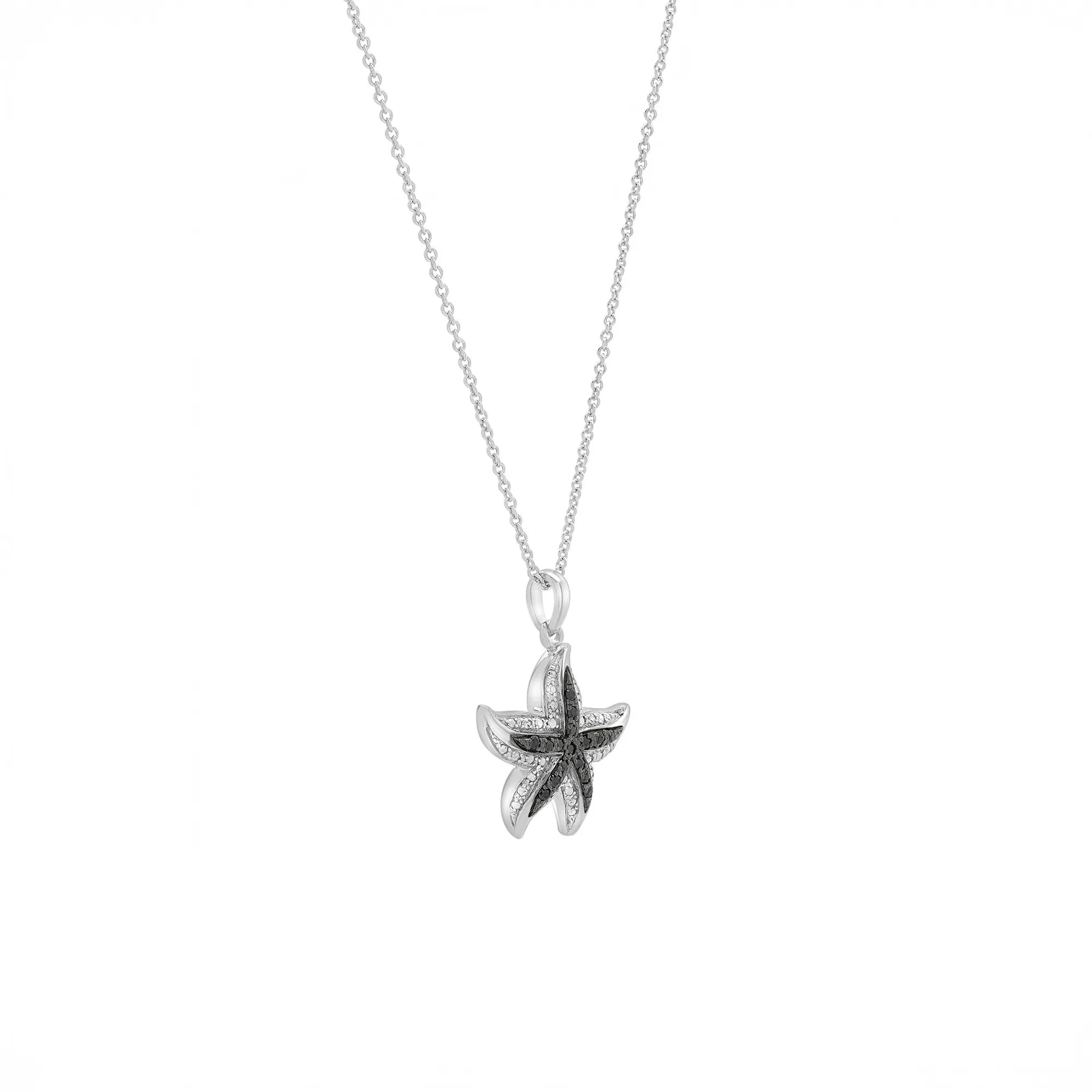 Diamond Accent Starfish Pendant Necklace .925 Sterling Silver White Size 18" - Image 3