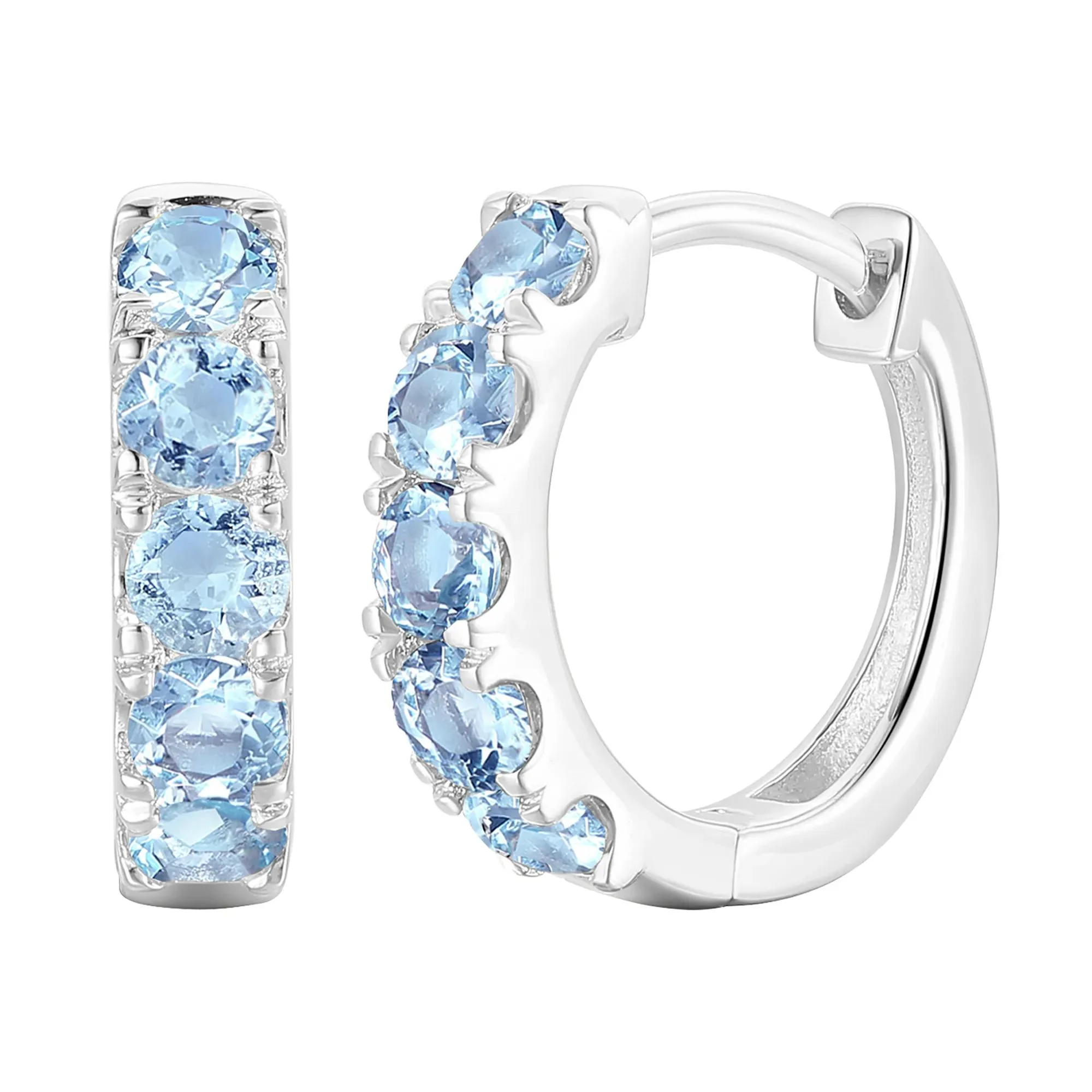 Blue Topaz Hoop Earrings 10K White Gold Size 12.00mm