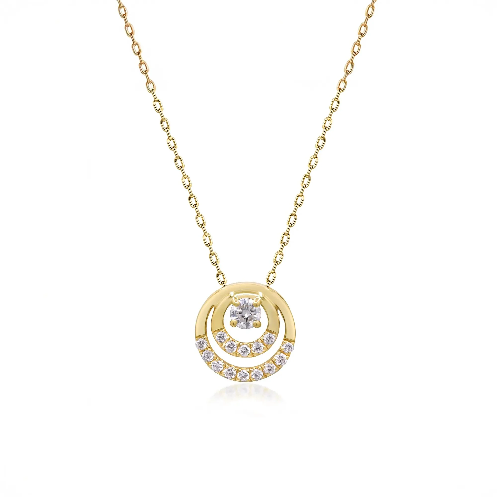 1/5 CT. Tw. Diamond Circle Pendant Necklace 10K Yellow Gold Size 18"