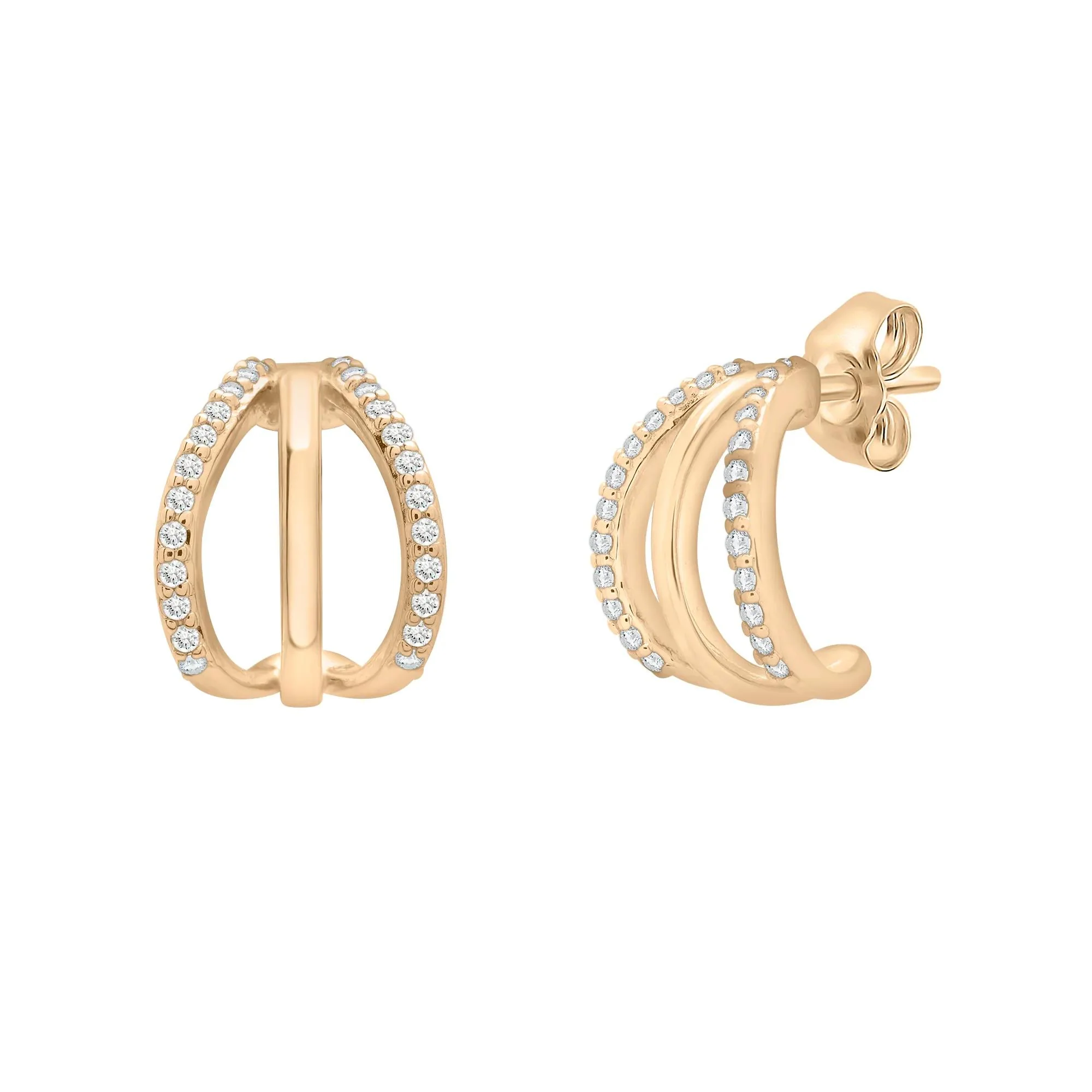 1/8 CT. Tw. Diamond Three-Row J-Hoops 10K Yellow Gold Earring Size 8.00mm