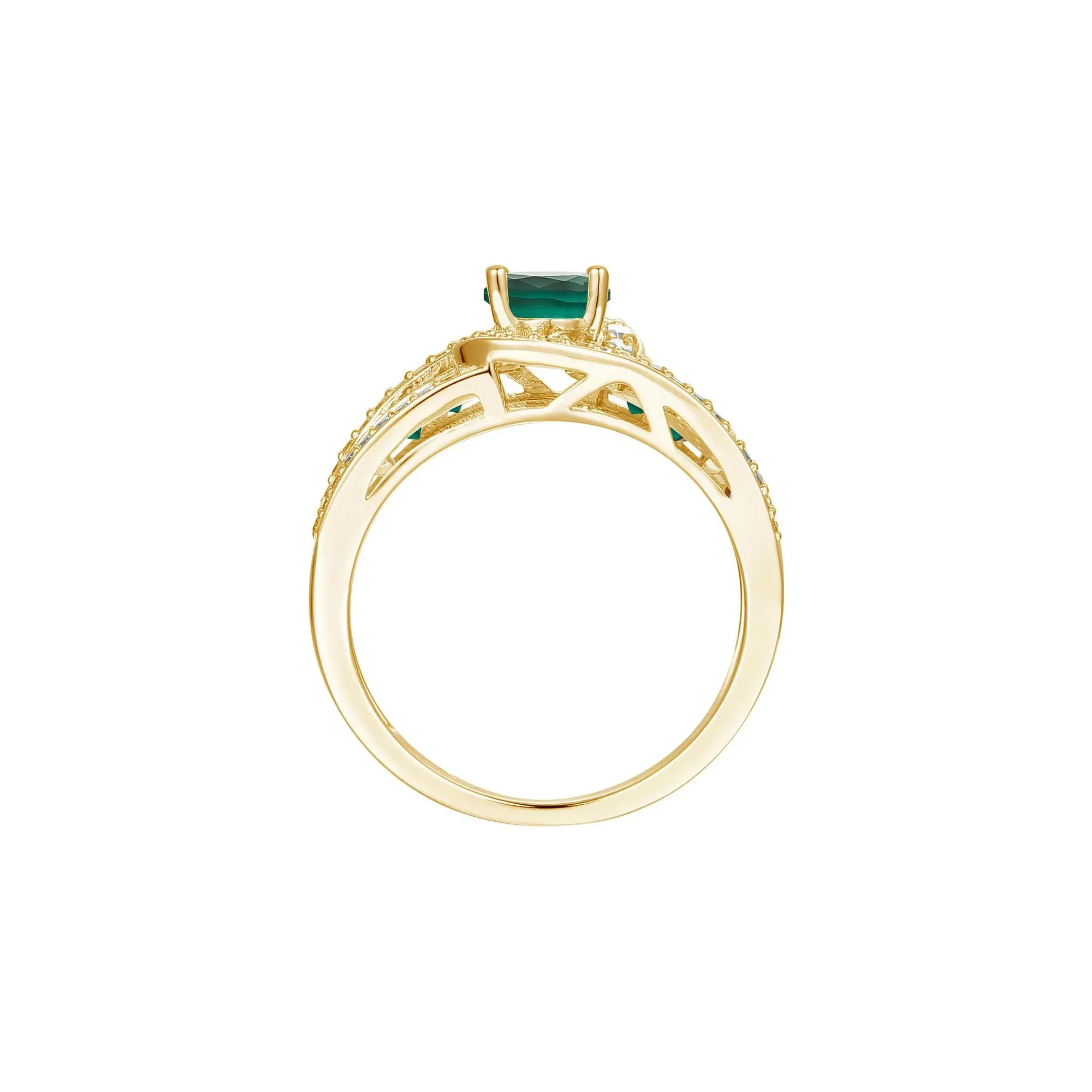 3/8 CT. Tw. Emerald and Diamond Band Ring 10K Yellow Gold Size 6 1mm - Image 2