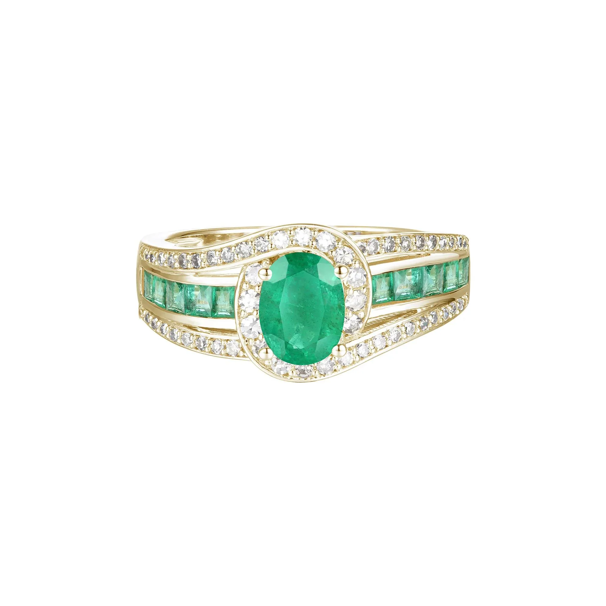 3/8 CT. Tw. Emerald and Diamond Band Ring 10K Yellow Gold Size 7 1mm