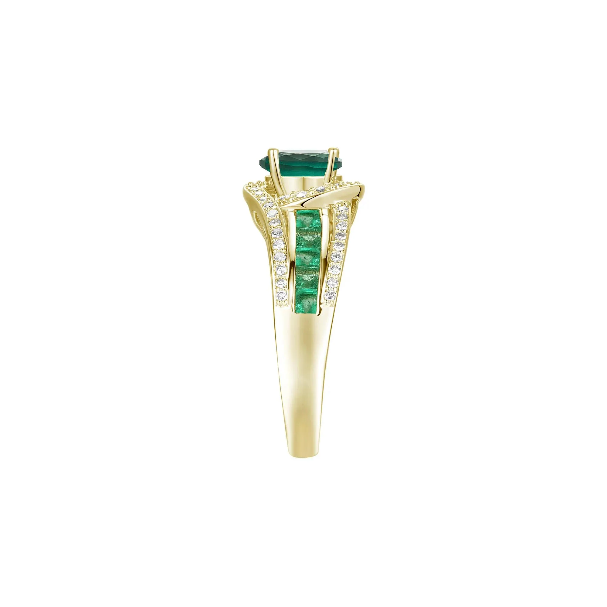 3/8 CT. Tw. Emerald and Diamond Band Ring 10K Yellow Gold Size 8 1mm - Image 3