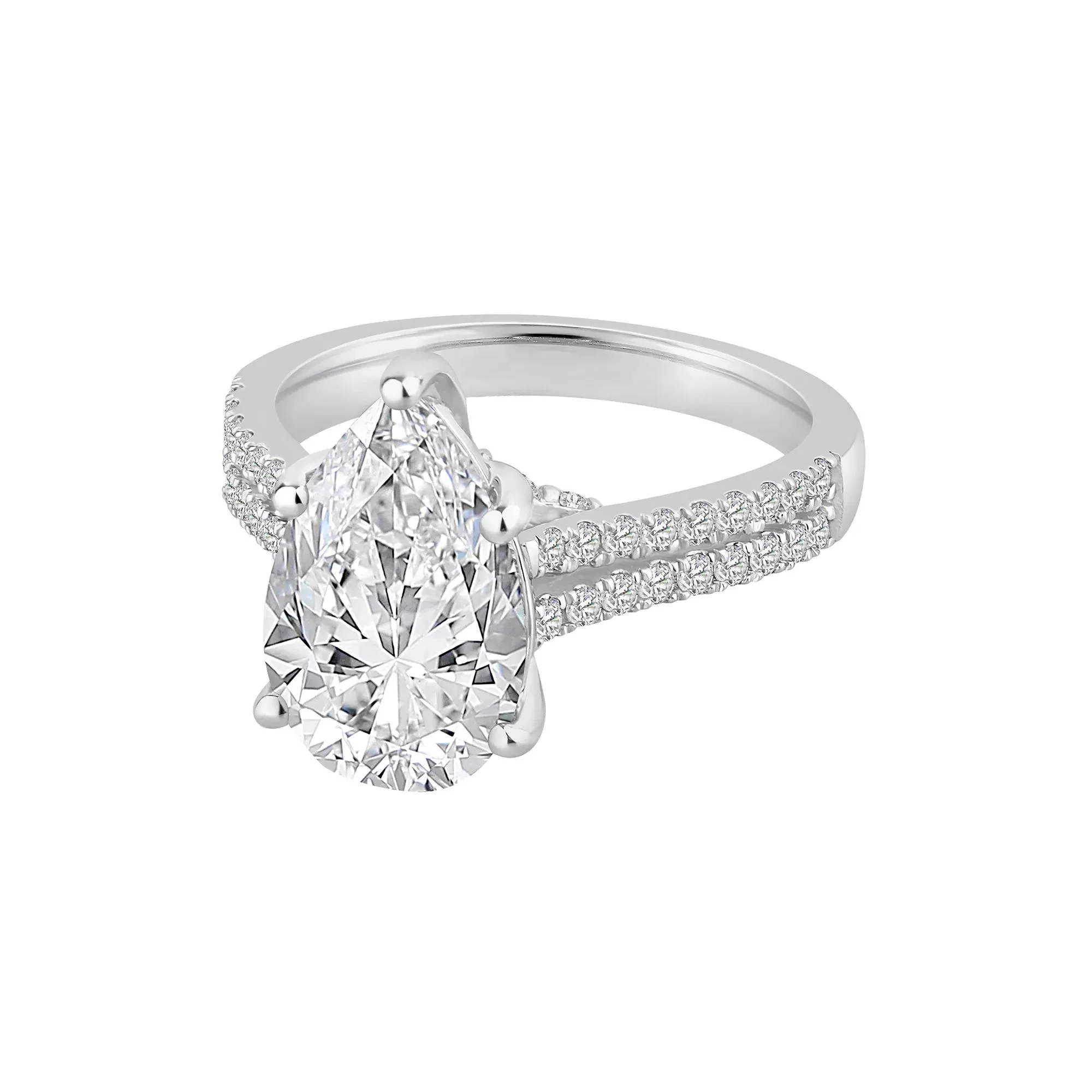 3 1/2 CT. Tw. Lab Grown Diamond Pear-Shaped Engagement Ring 14K White Gold Size 8.5 - Image 4