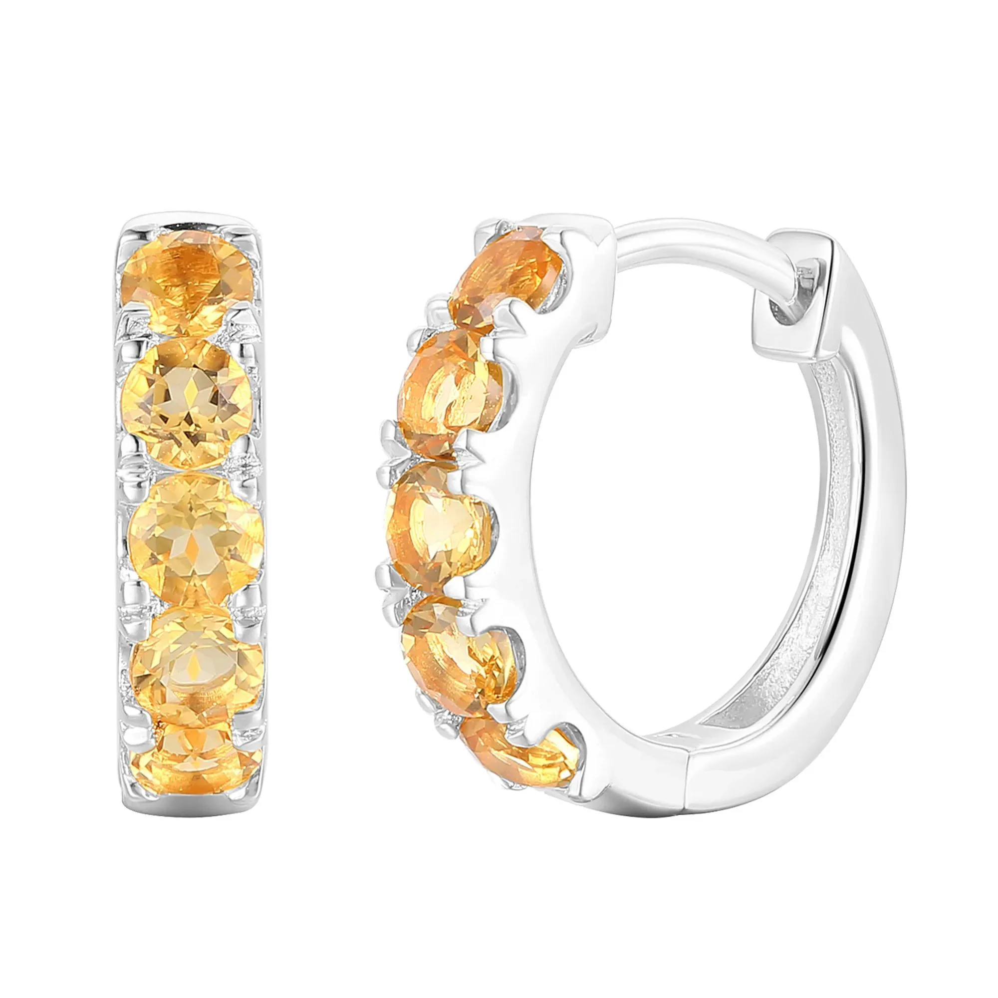 Citrine Hoop Earrings 10K White Gold Size 12.00mm