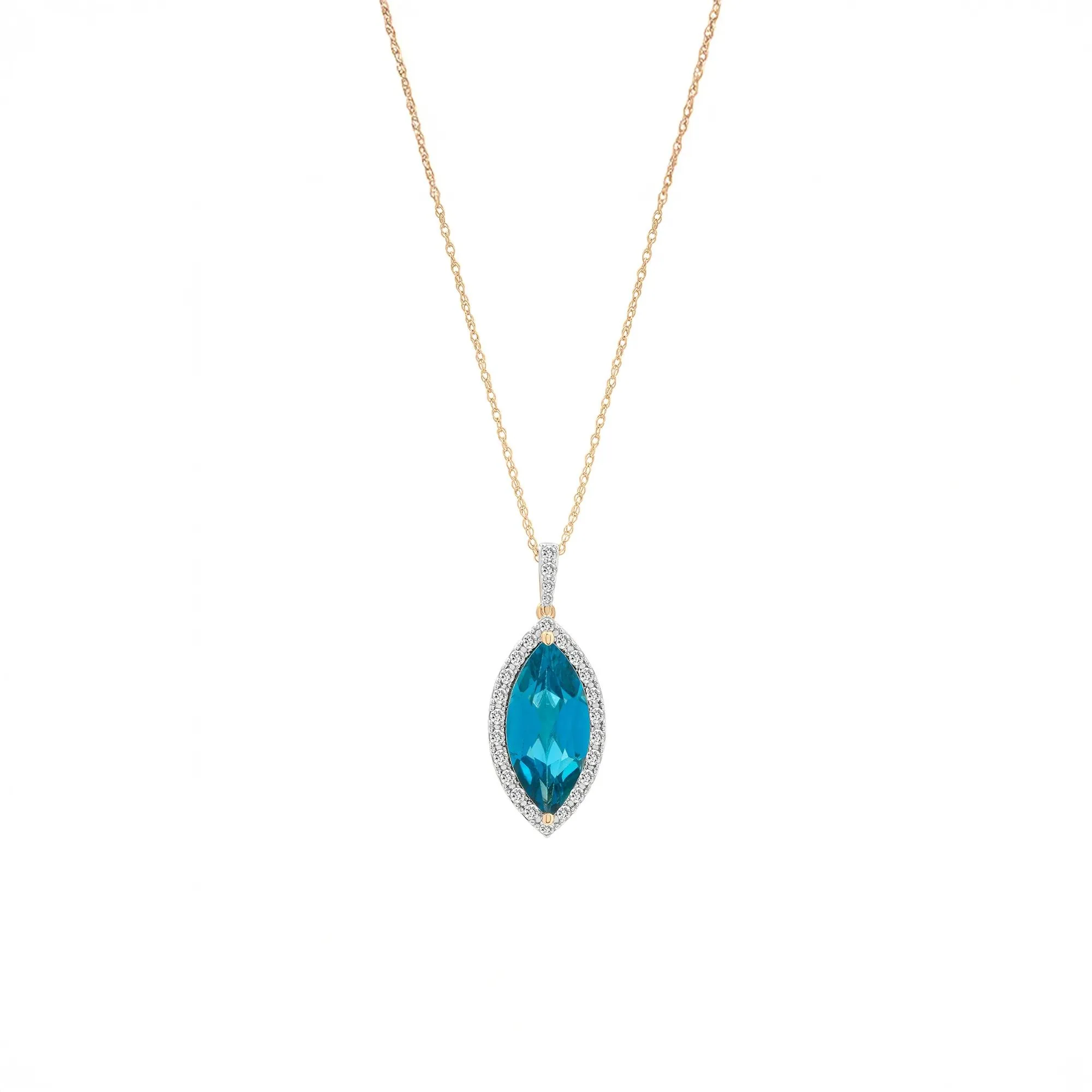 1/4 CT. Tw. London Blue Topaz and Diamond Halo Pendant Necklace 10K Yellow Gold Size 18"