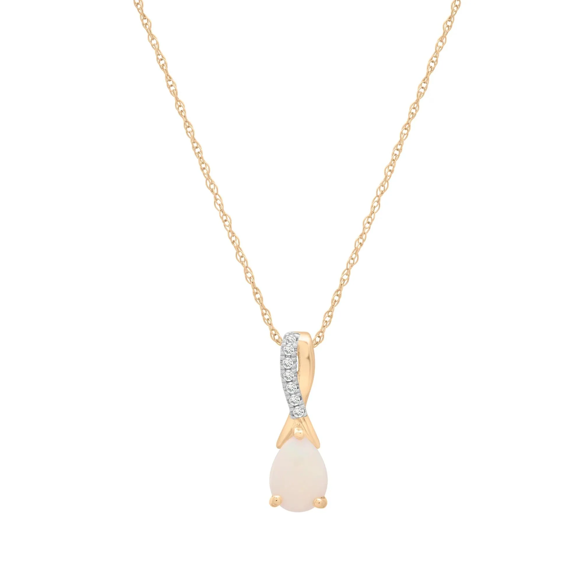 Australian Opal and Diamond Accent Drop Pendant Necklace 10K Yellow Gold Size 18"