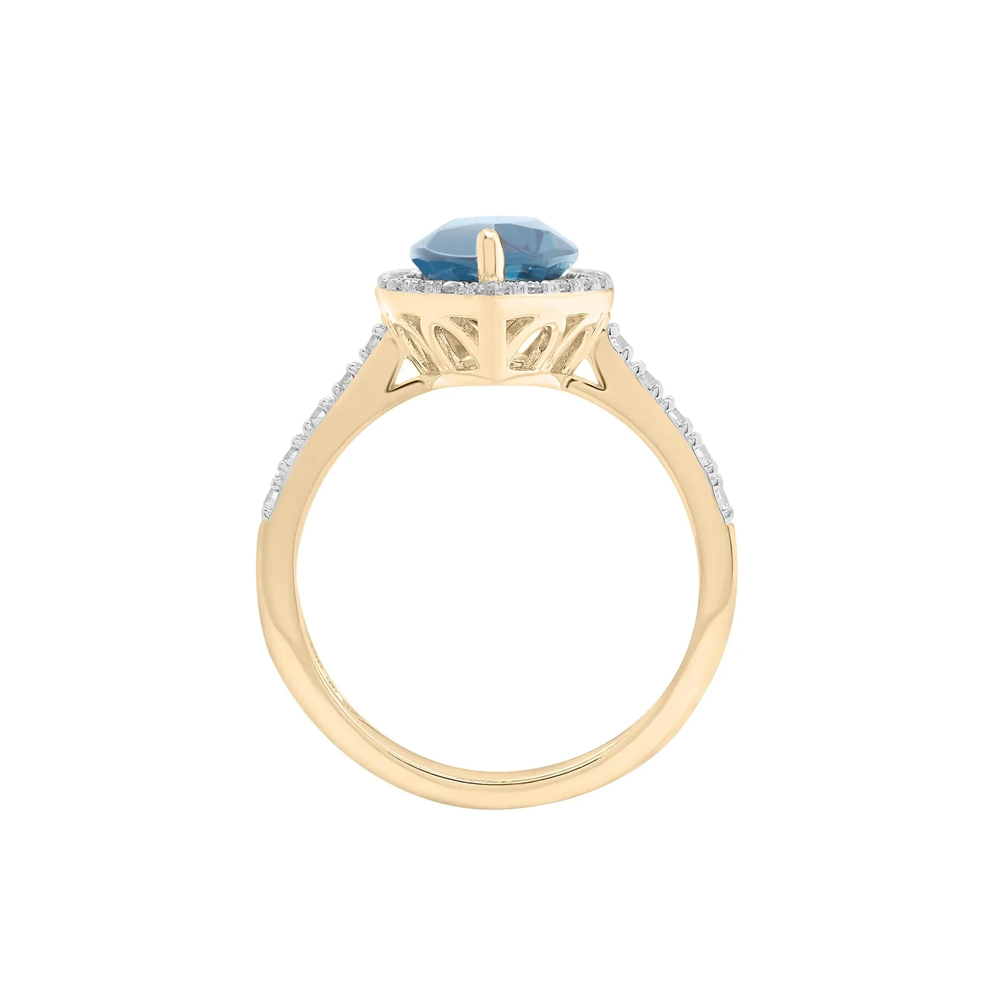 3/8 CT. Tw. London Blue Topaz and Diamond Halo Ring 10K Yellow Gold Round Brilliant Cut Size 6 2mm - Image 2