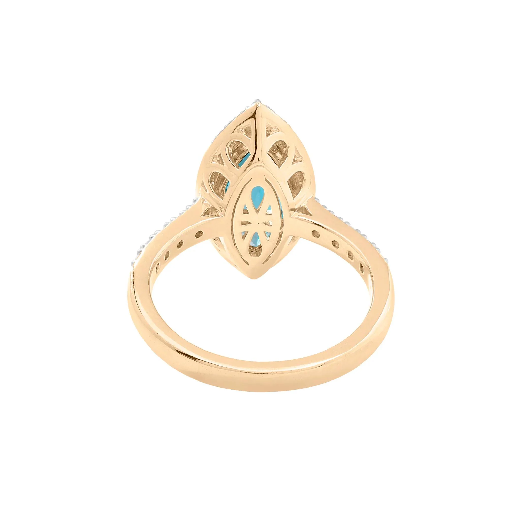 3/8 CT. Tw. London Blue Topaz and Diamond Halo Ring 10K Yellow Gold Round Brilliant Cut Size 8 2mm - Image 4