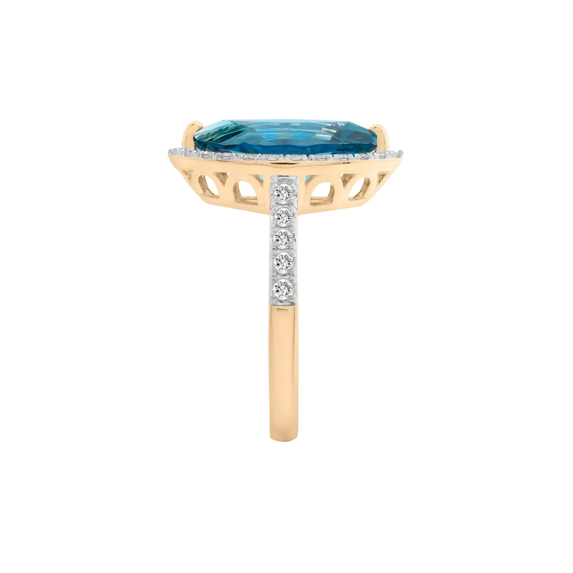 3/8 CT. Tw. London Blue Topaz and Diamond Halo Ring 10K Yellow Gold Round Brilliant Cut Size 8.5 2mm - Image 3