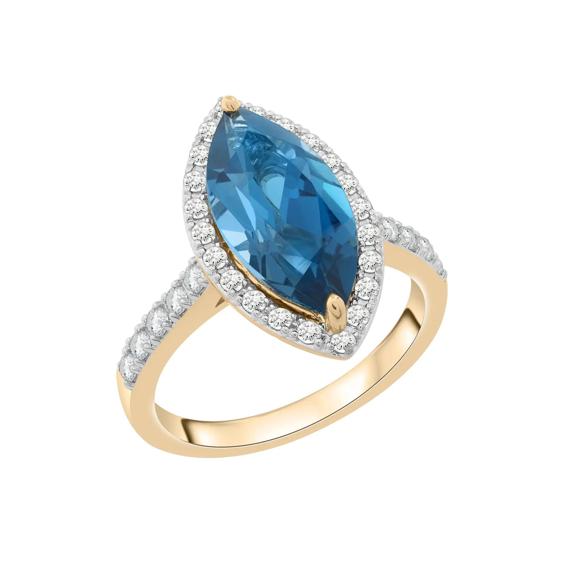 3/8 CT. Tw. London Blue Topaz and Diamond Halo Ring 10K Yellow Gold Round Brilliant Cut Size 8.5 2mm - Image 5