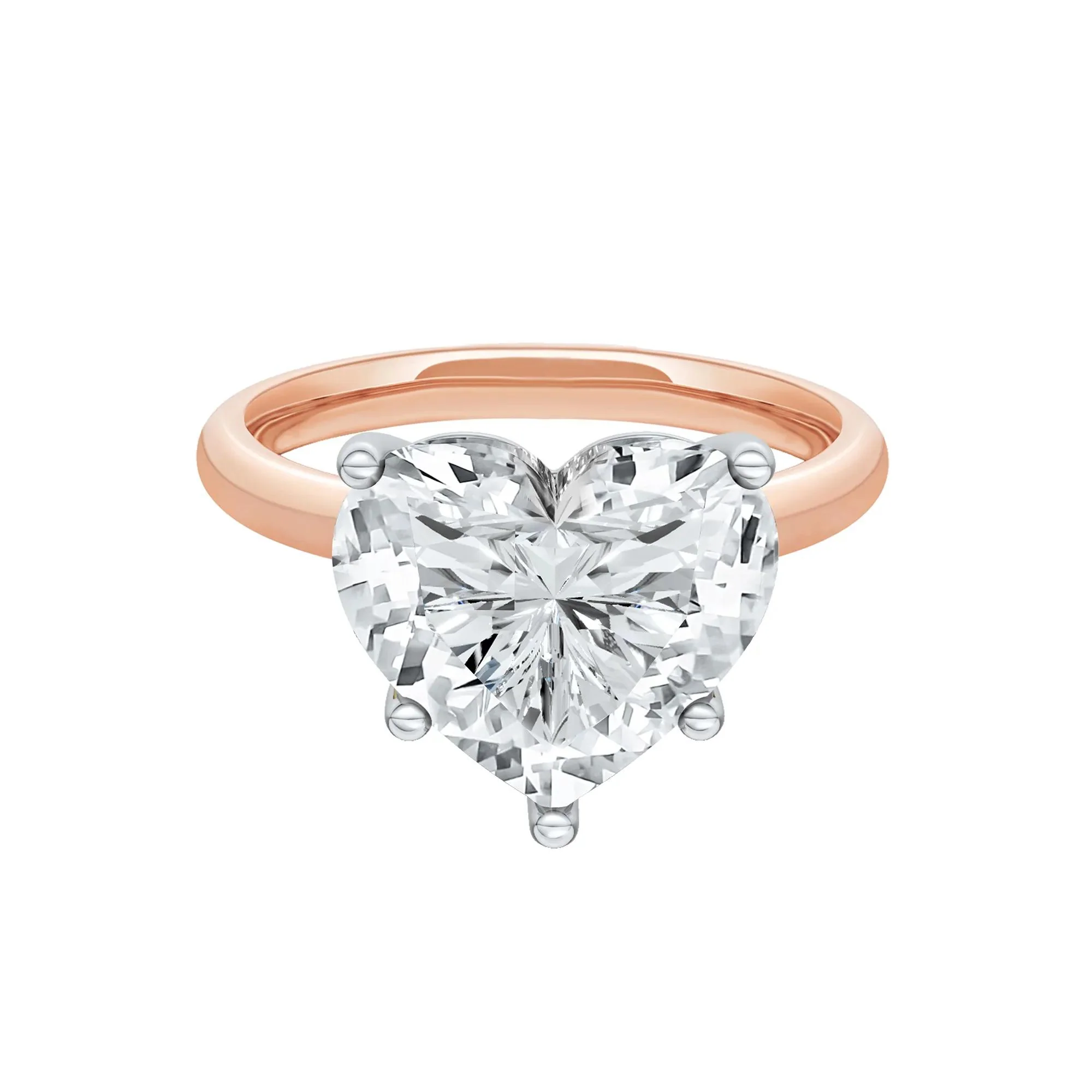 Lab Grown Diamond Heart-Shaped Solitaire Ring 14K Rose & White Gold (5 CT.) Size 4 2mm