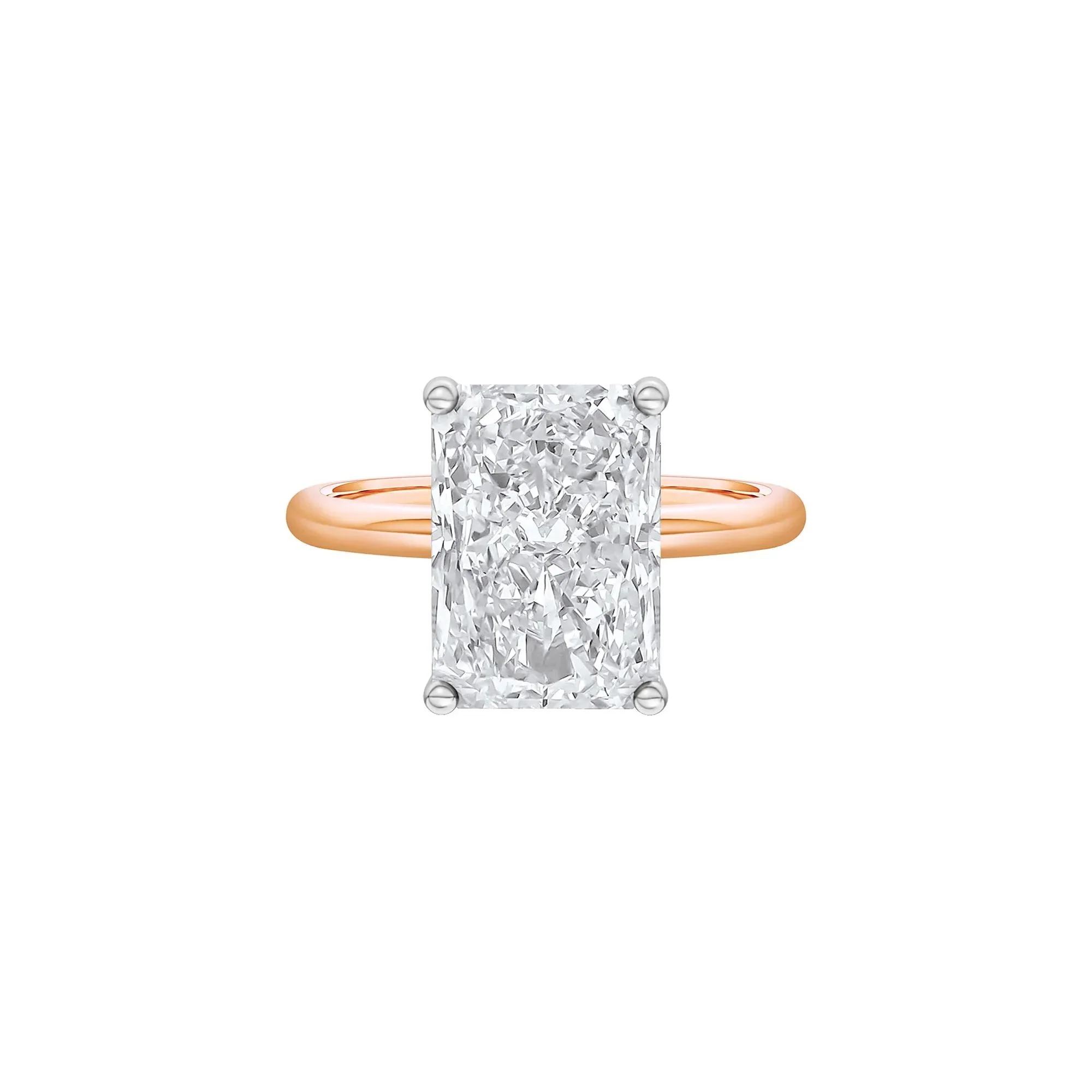 Lab Grown Diamond Radiant-Cut Solitaire Ring 14K Rose & White Gold (5 CT.) Size 4 2mm