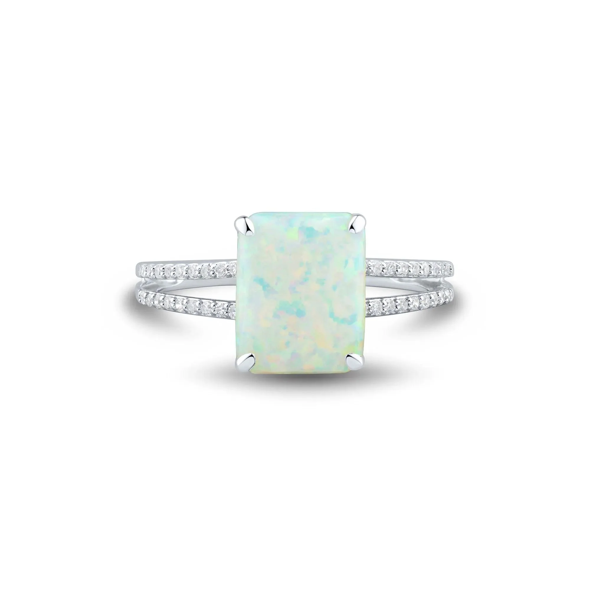 Lab-Created Opal and Lab-Created White Sapphire Ring .925 Sterling Silver Size 6 1mm