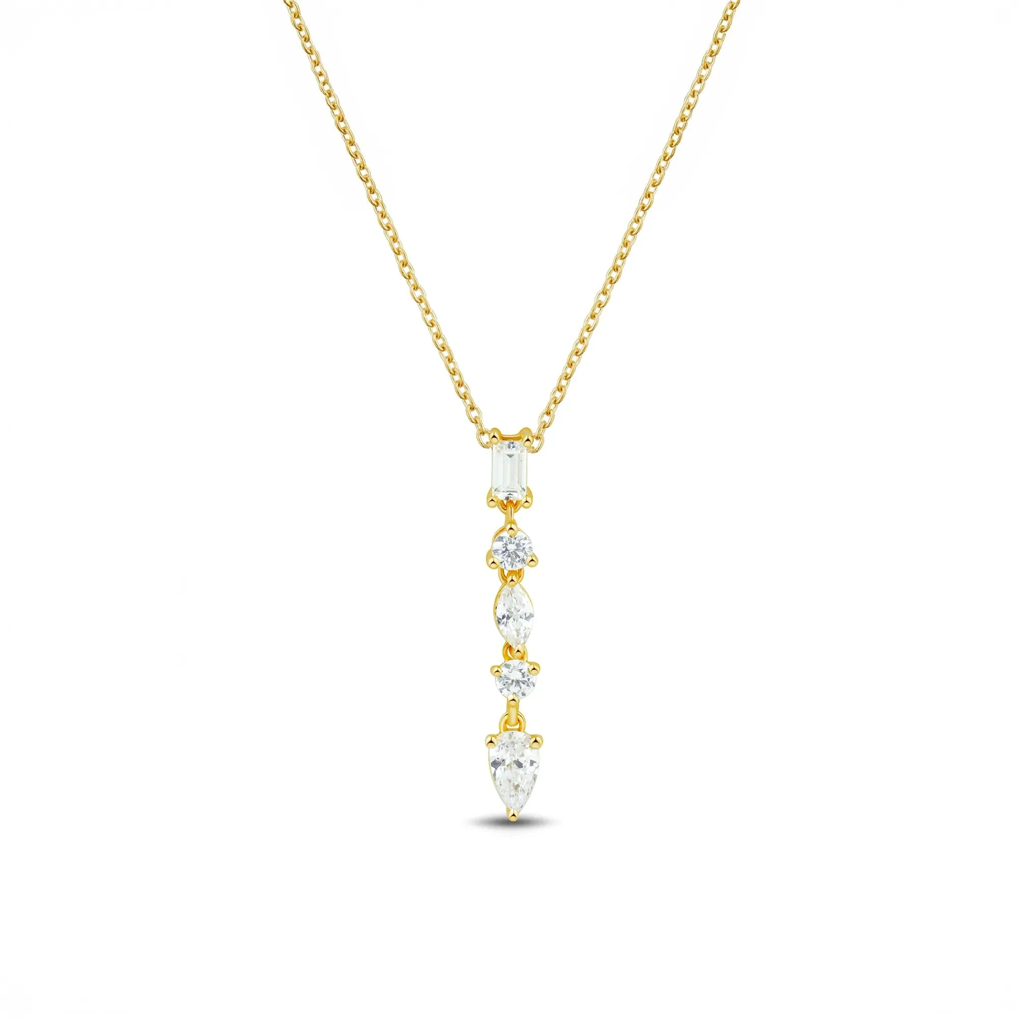 1/2 CT. Tw. Lab Grown Diamond Mixed-Shape Drop Pendant Necklace 14K Yellow Gold Size 17"