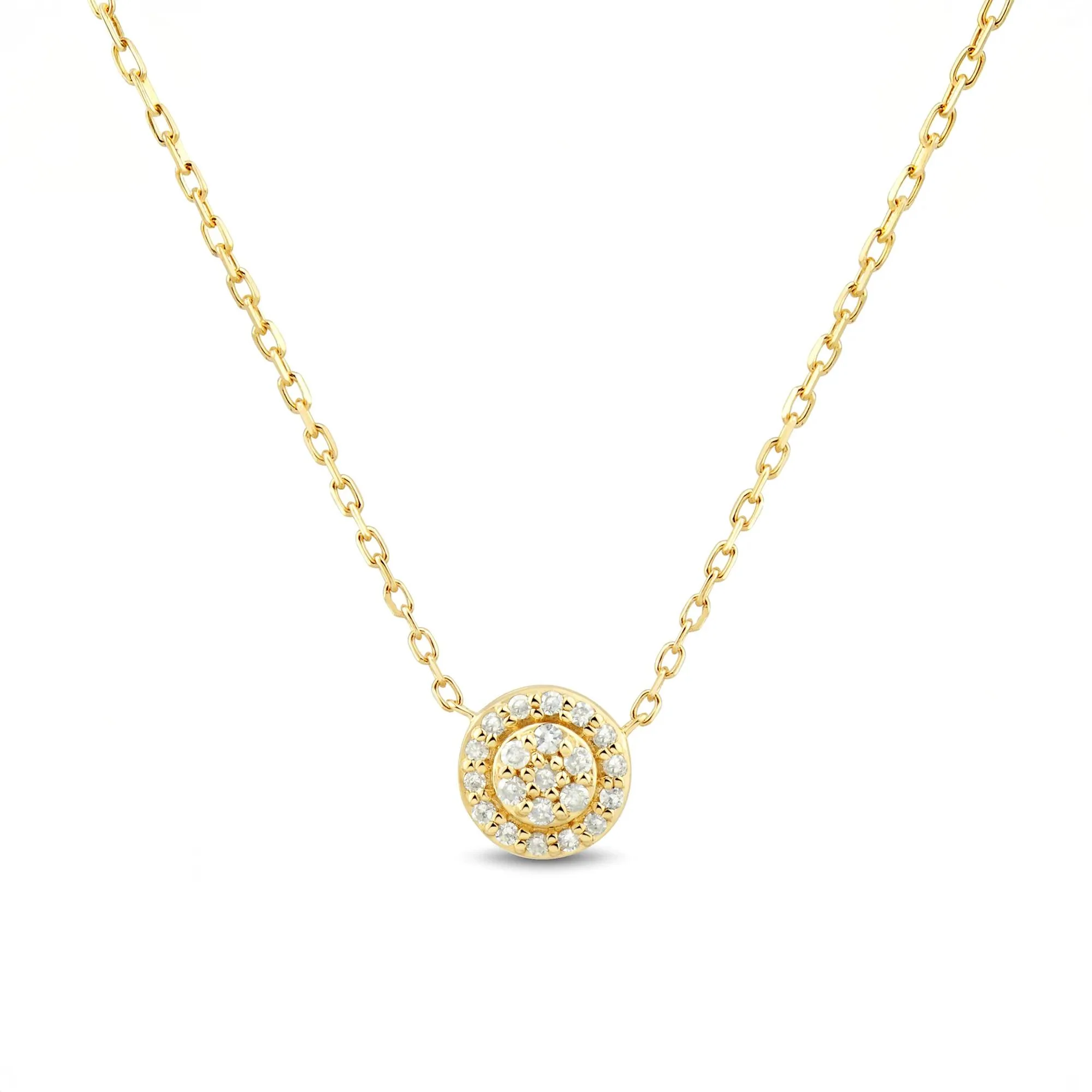1/10 CT. Tw. Diamond Cluster Halo Pendant Necklace 10K Yellow Gold Size 17"