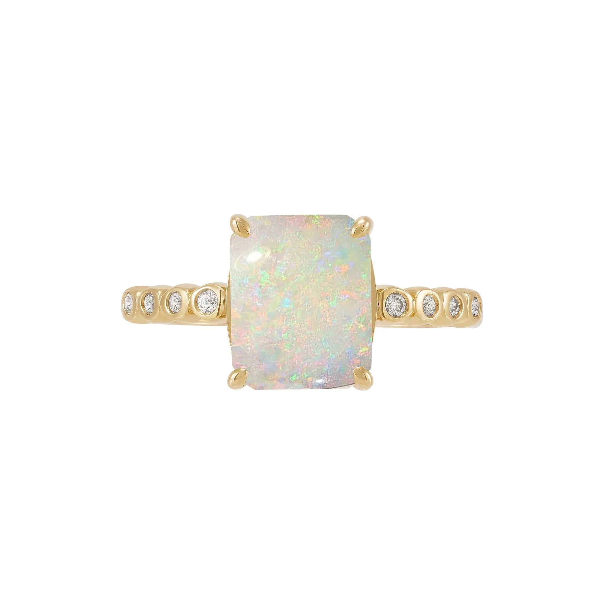 Opal Cabochon & Diamond Accent Ring 10K Yellow Gold Size 8 1mm