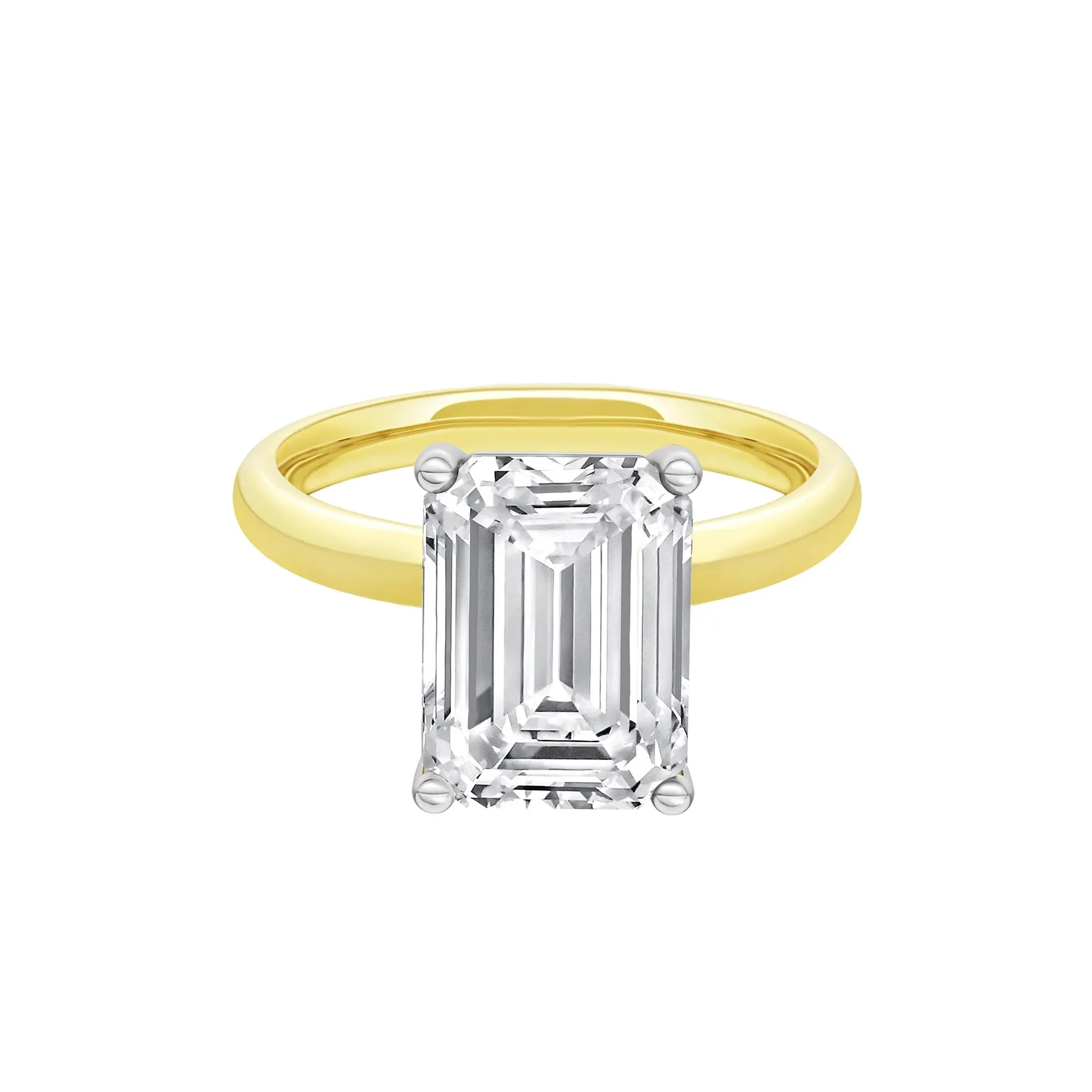 Lab Grown Diamond Emerald-Cut Solitaire Ring 14K Yellow & White Gold (5 CT.) Size 5.5 2mm