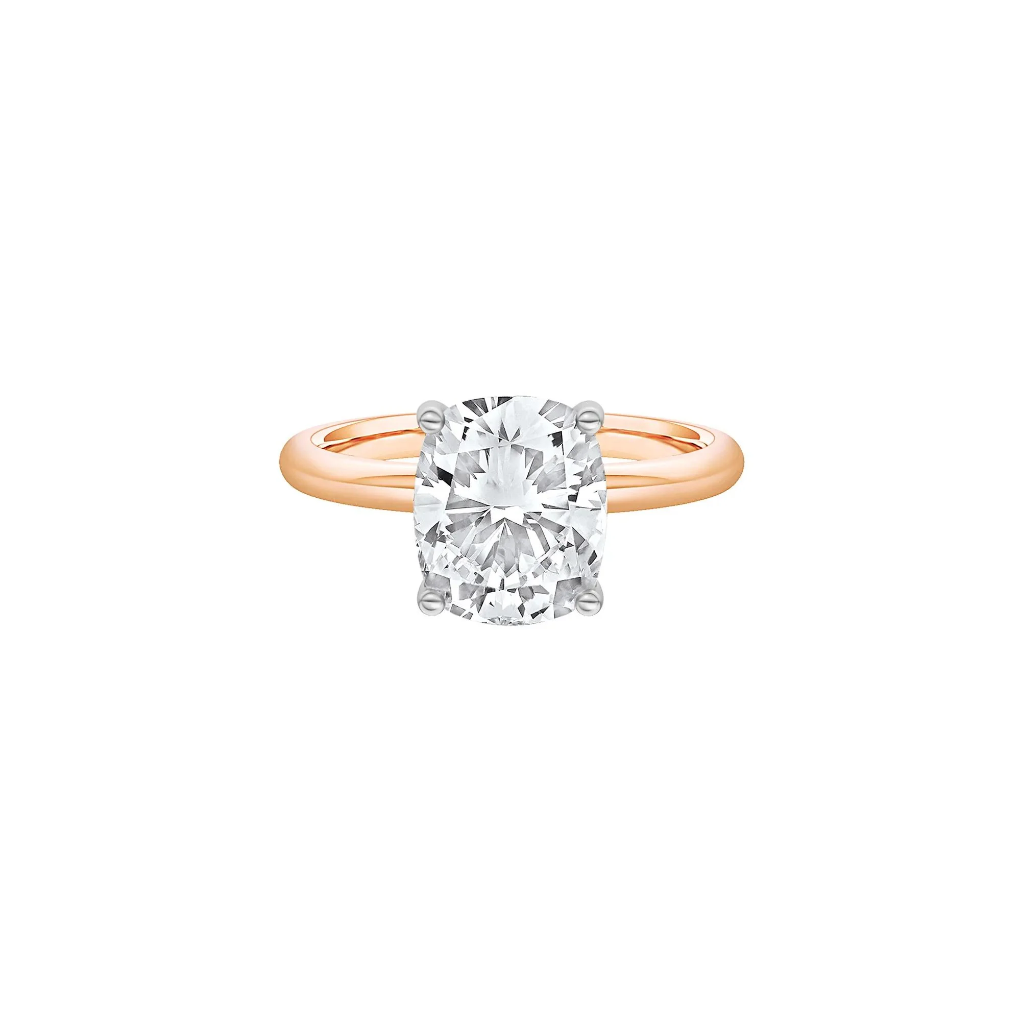 Lab Grown Diamond Elongated Cushion Solitaire Engagement Ring 14K Rose and White Gold (3 CT.) Size 8 2mm
