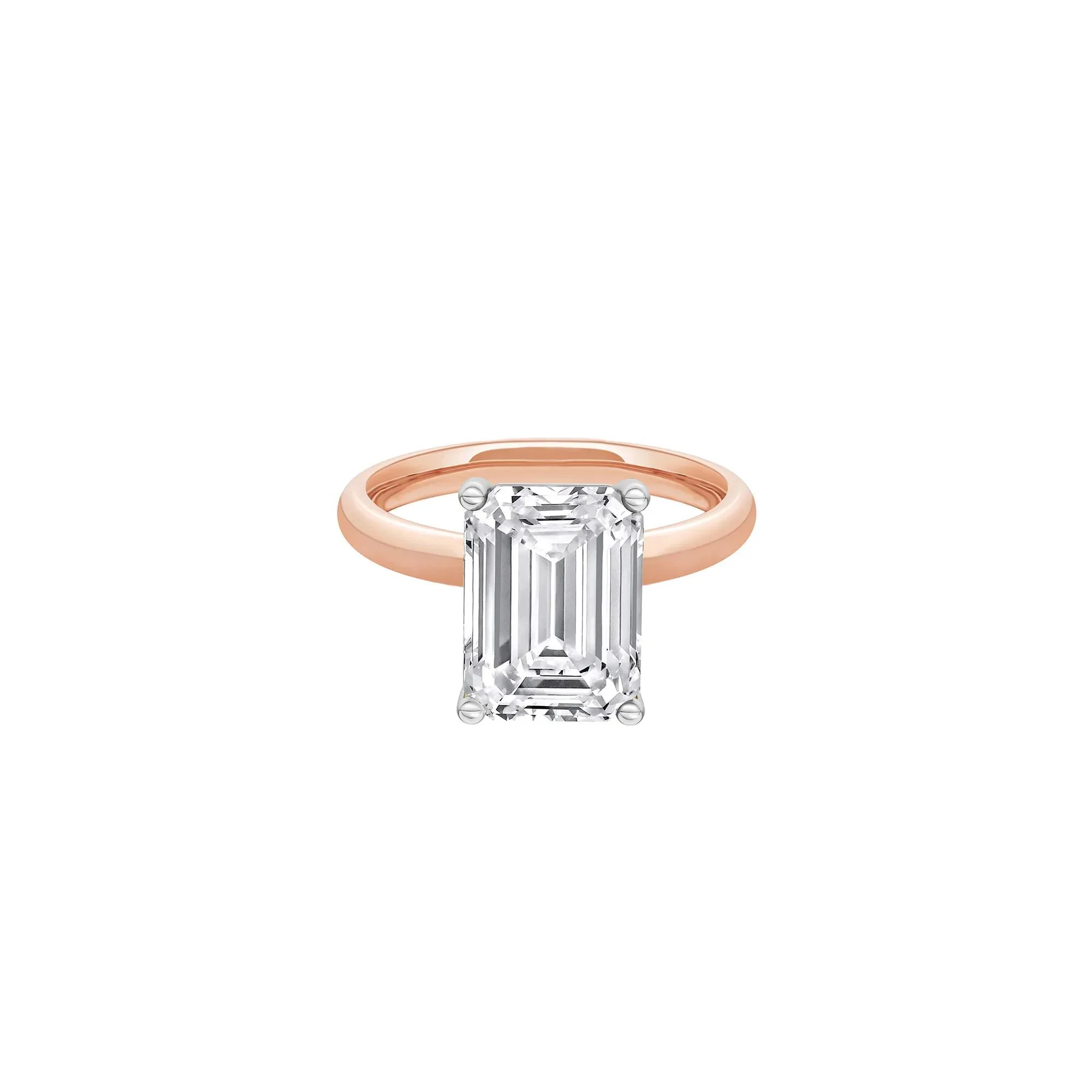 Lab Grown Diamond Emerald-Cut Solitaire Ring 14K Rose & White Gold (5 CT.) Size 6 2mm