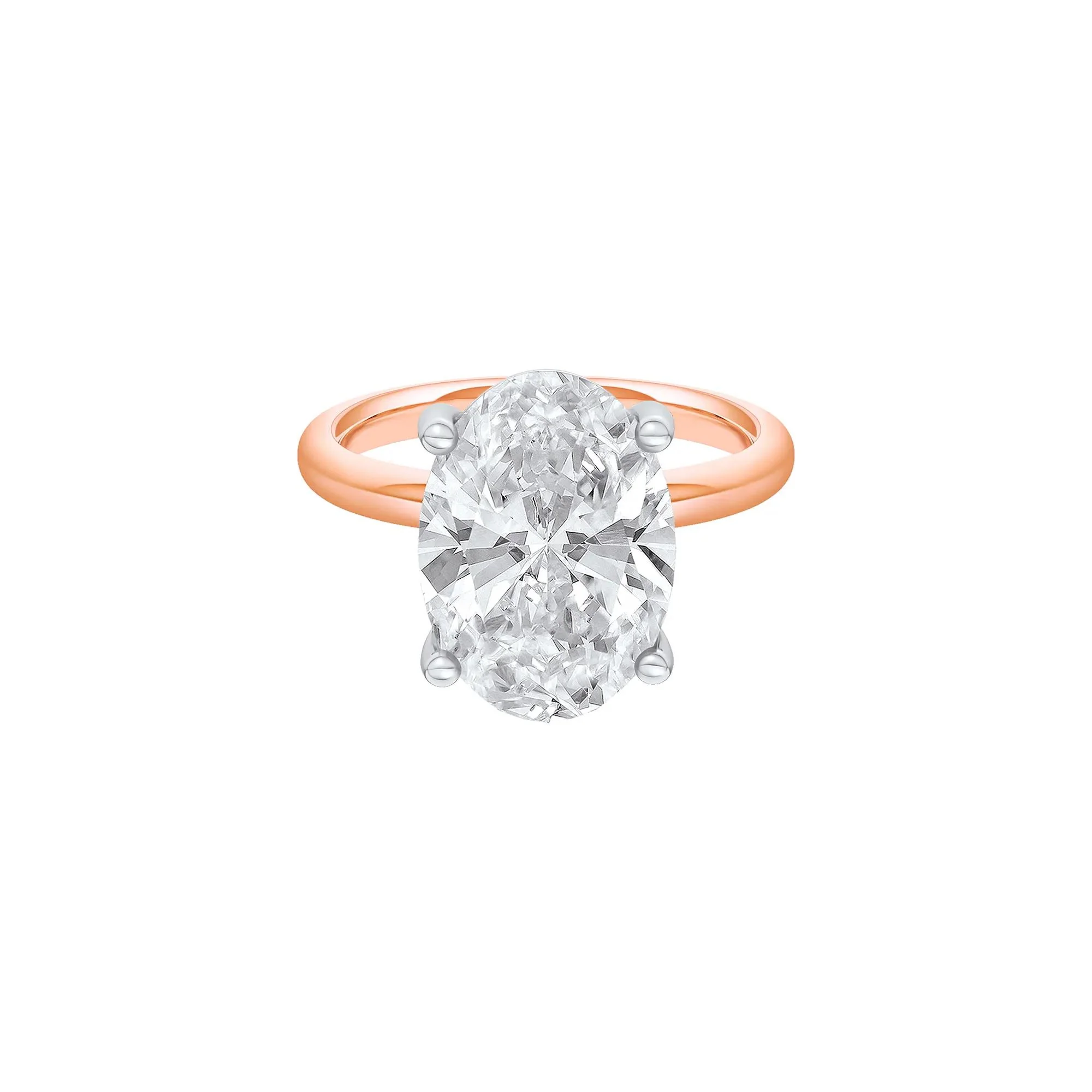 Lab Grown Diamond Oval Solitaire Ring 14K Rose & White Gold (6 CT.) Size 11.5 2mm