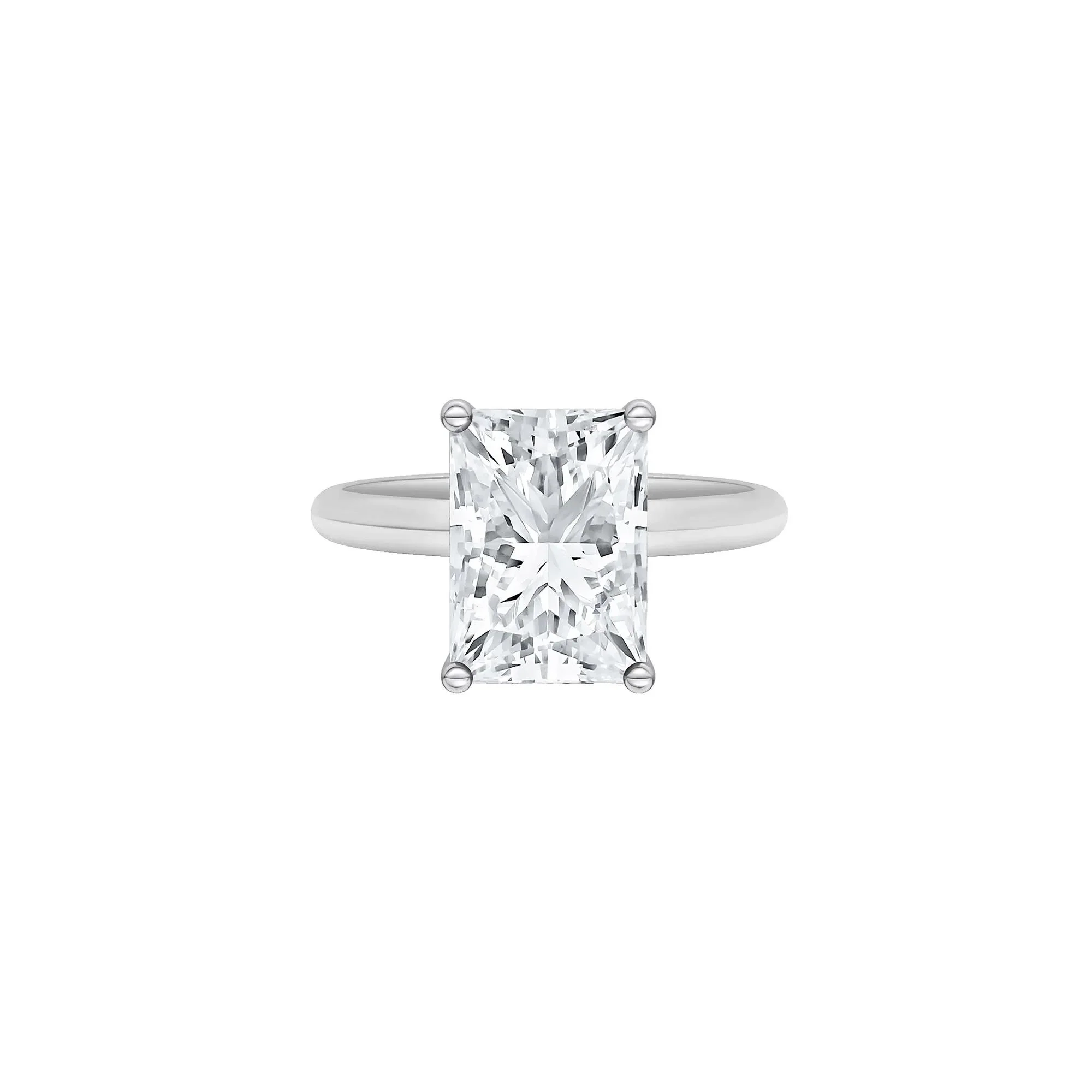 Lab Grown Diamond Radiant-Cut Solitaire Ring Platinum (4 CT.) White Size 6.5 2mm