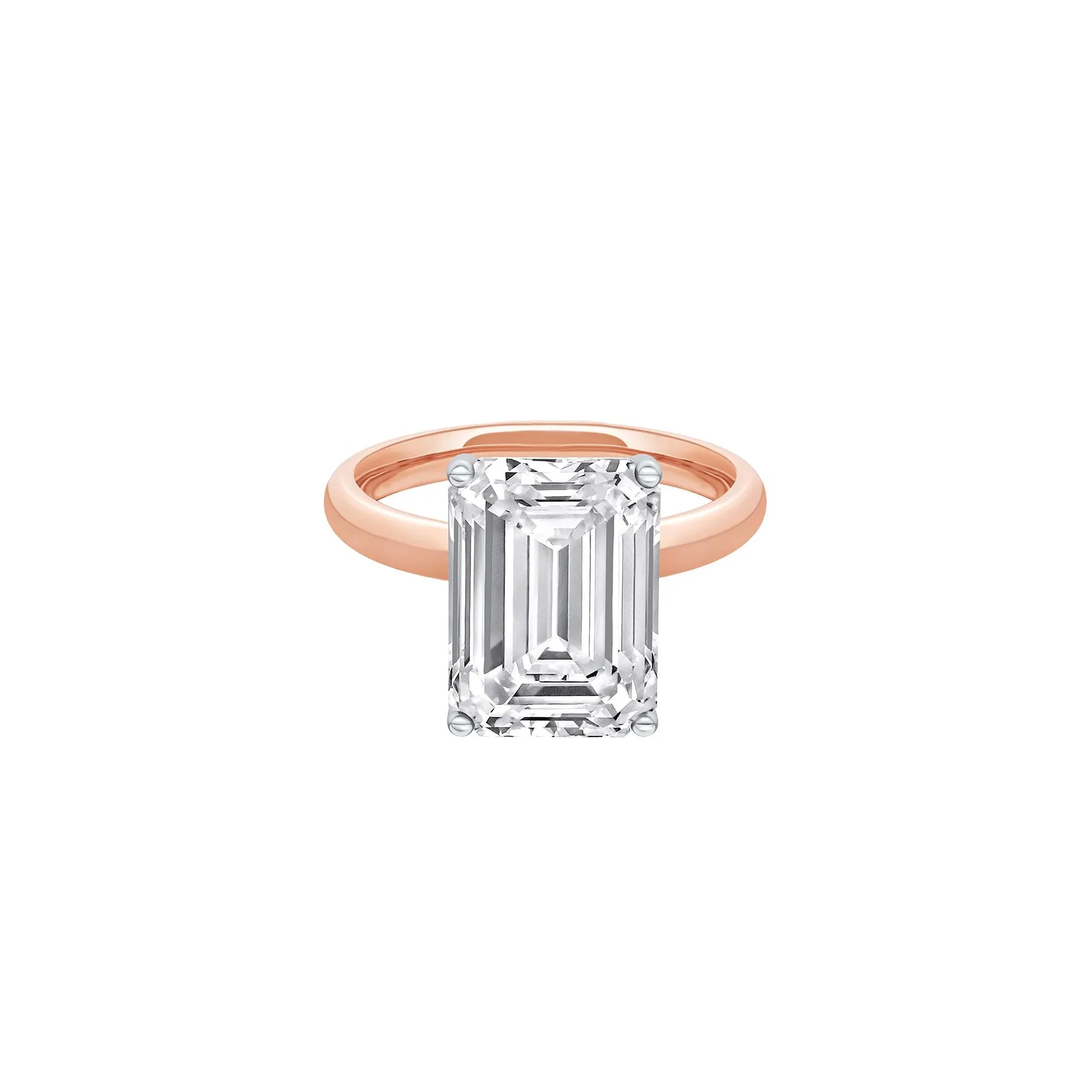 Lab Grown Diamond Emerald-Cut Solitaire Ring 14K Rose & White Gold (6 CT.) Size 5.5 2mm