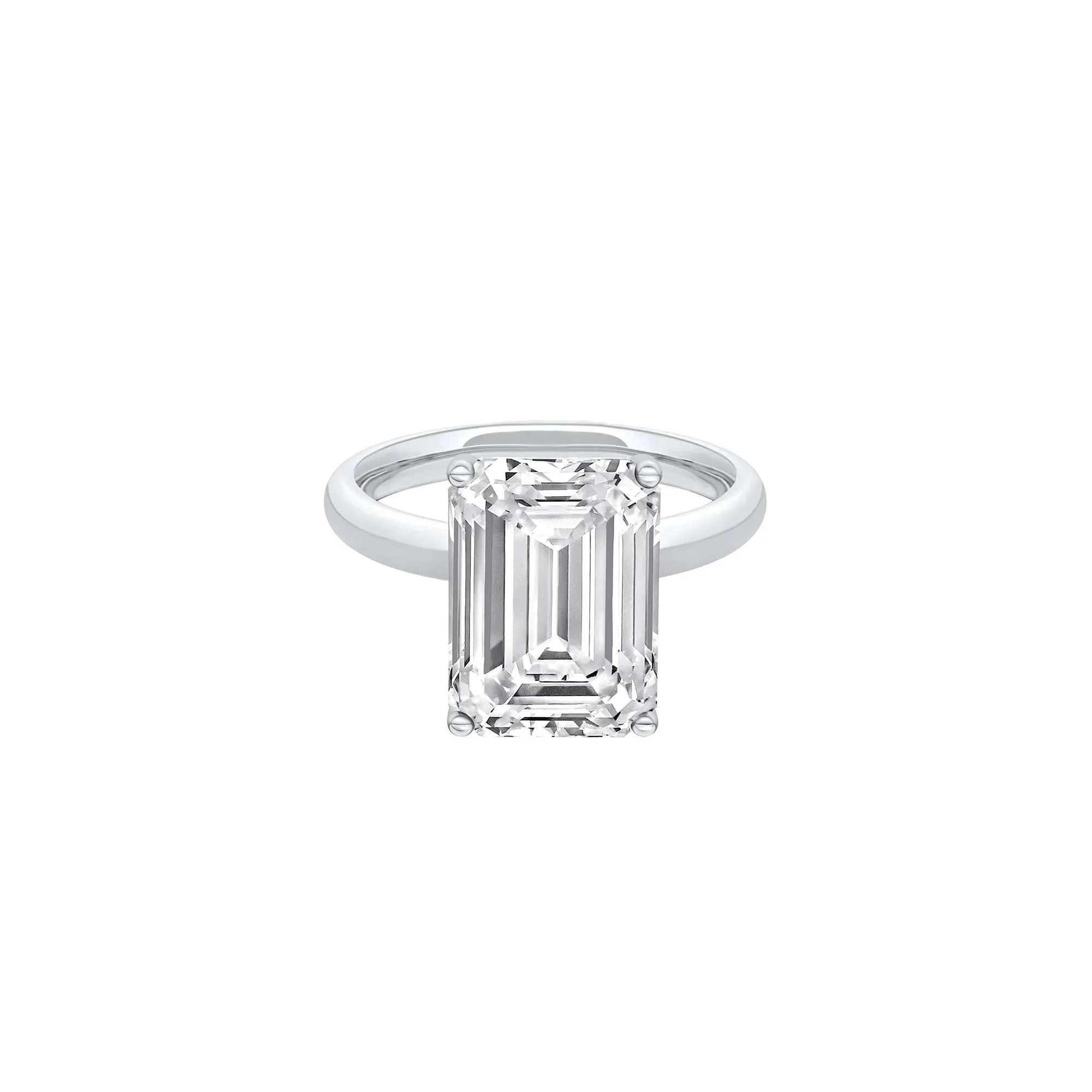 Lab Grown Diamond Emerald-Cut Solitaire Ring Platinum (6 CT.) White Size 4.5 2mm