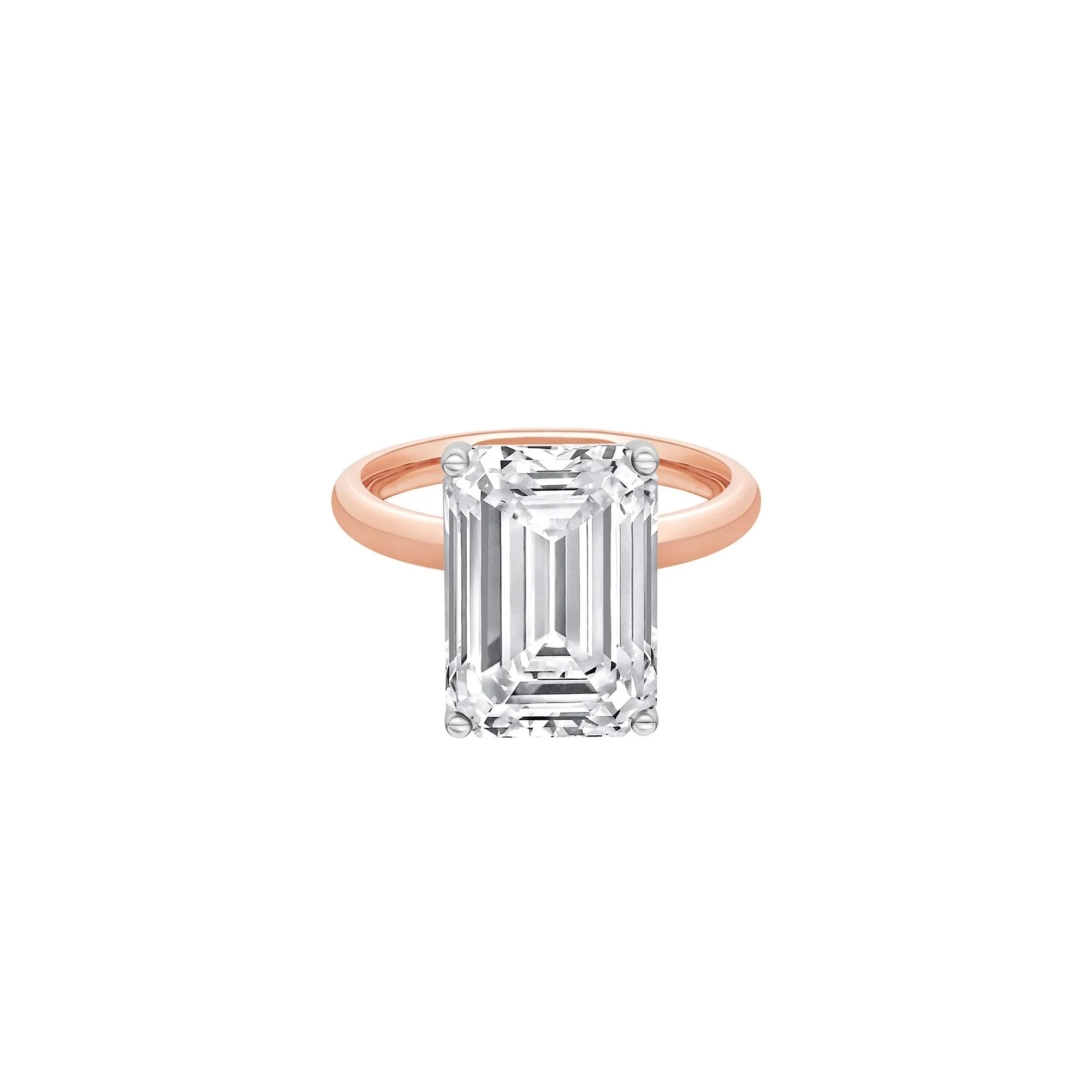 Lab Grown Diamond Emerald-Cut Solitaire Ring 14K Rose & White Gold (7 CT.) Size 10.5 2mm
