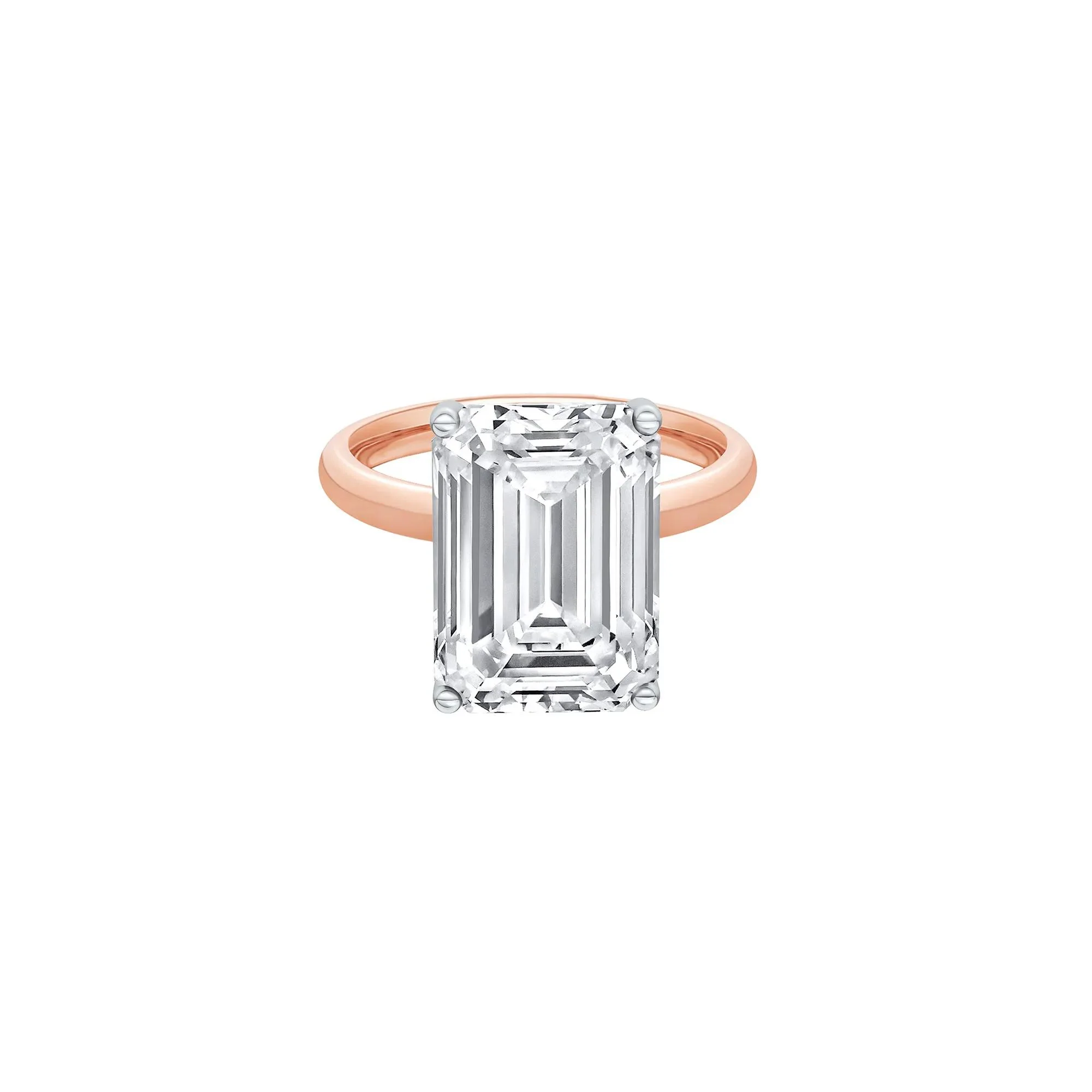 Lab Grown Diamond Emerald-Cut Solitaire Ring 14K Rose & White Gold (8 CT.) Size 12 2mm