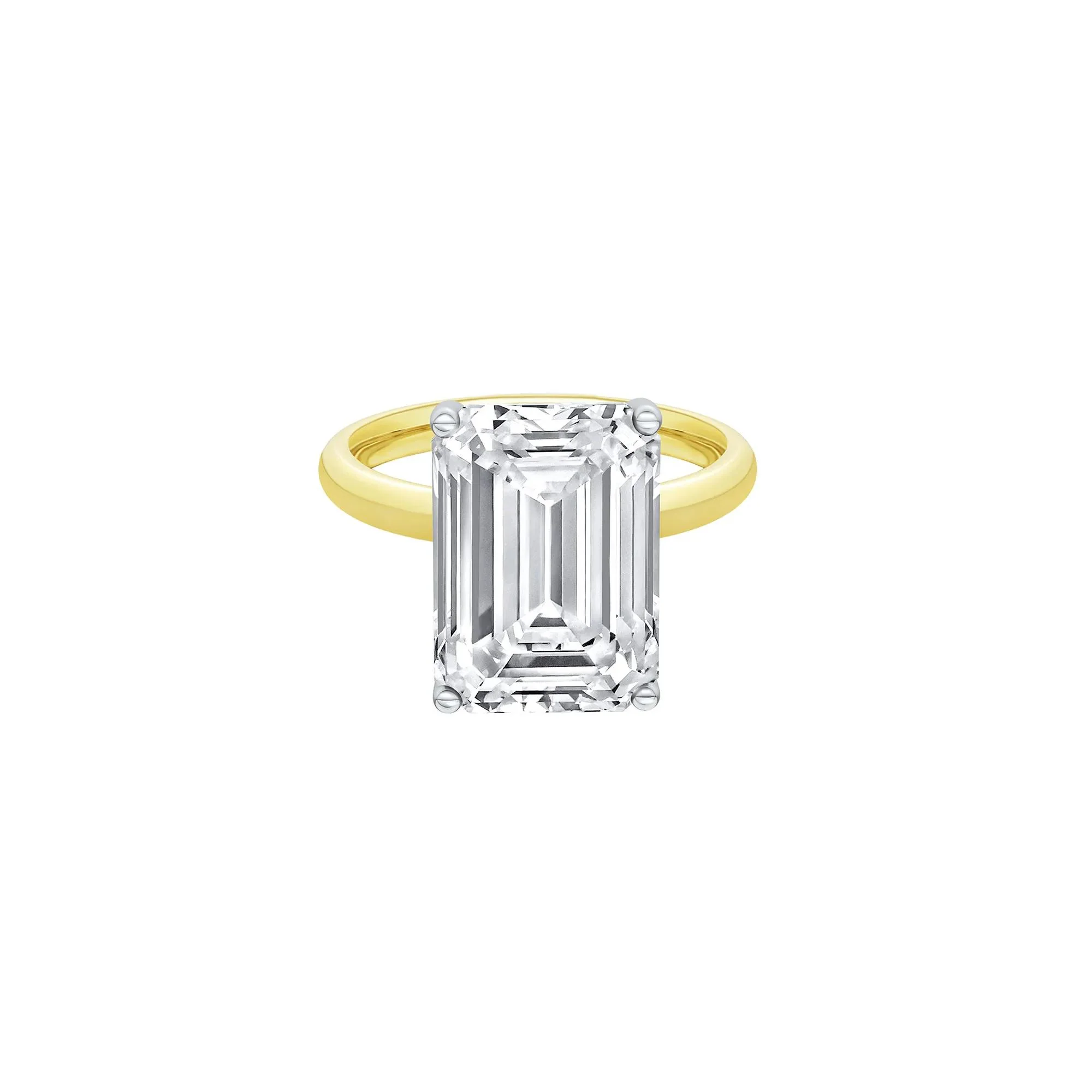 Lab Grown Diamond Emerald-Cut Solitaire Ring 14K Yellow & White Gold (8 CT.) Size 6 2mm