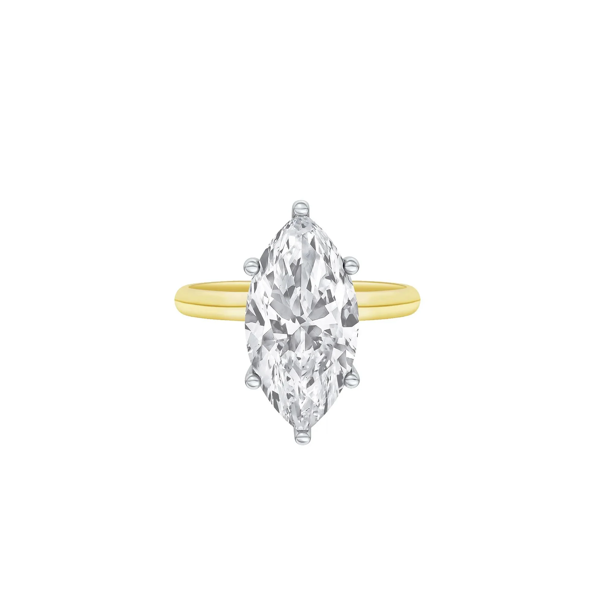Lab Grown Diamond Marquise Solitaire Engagement Ring 14K Yellow & White Gold (5 CT.) Size 4.5 2mm