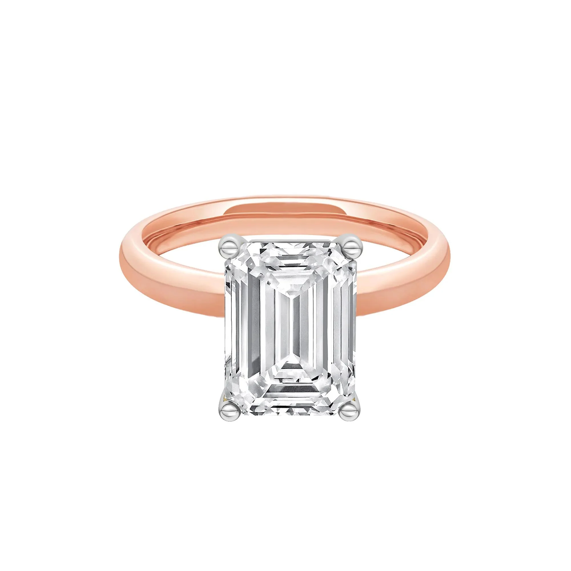 Lab Grown Diamond Emerald-Cut Solitaire Engagement Ring 14K Rose & White Gold (4 CT.) Size 9.5 2mm