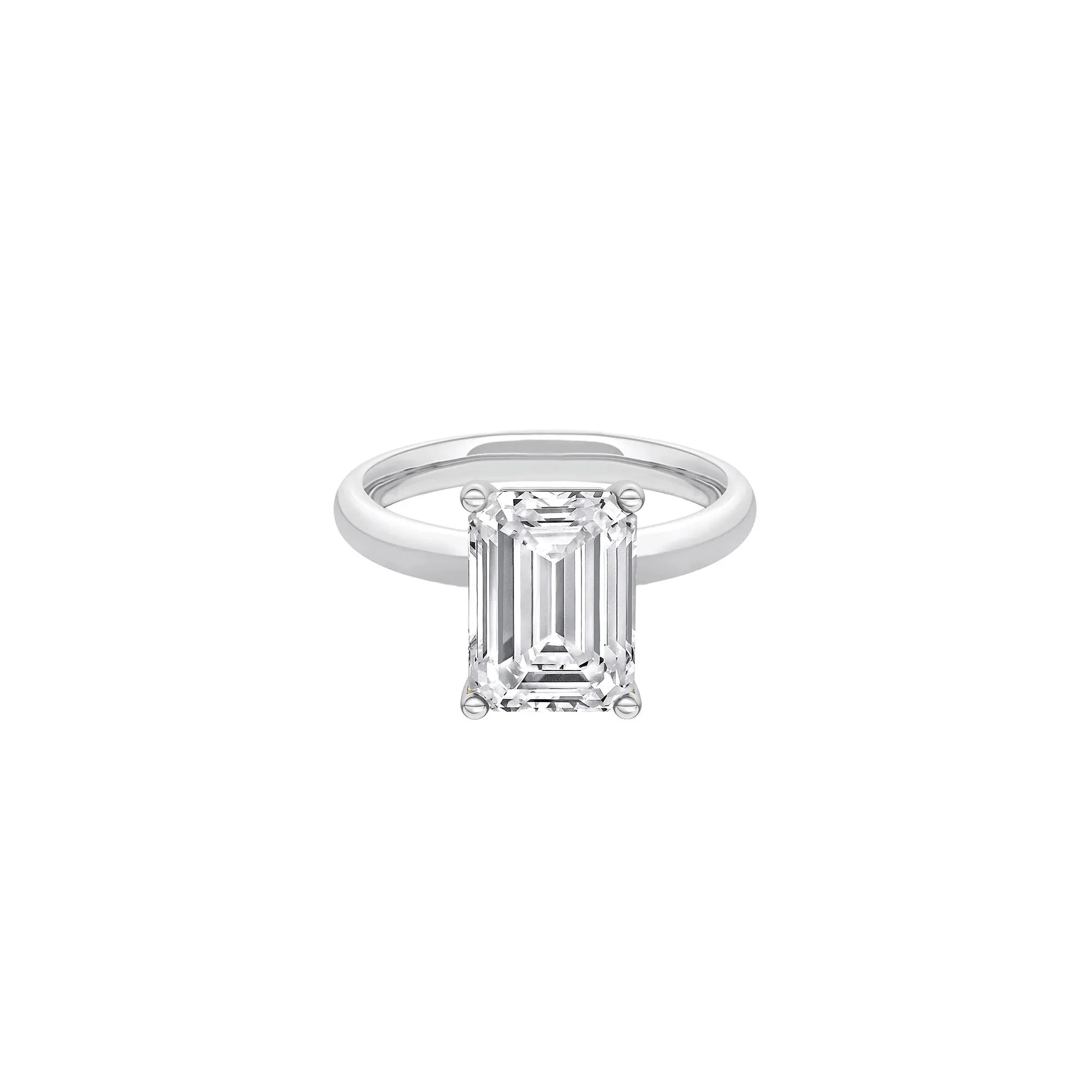 Lab Grown Diamond Emerald-Cut Solitaire Ring 14K White Gold (4 CT.) Size 7.5 2mm