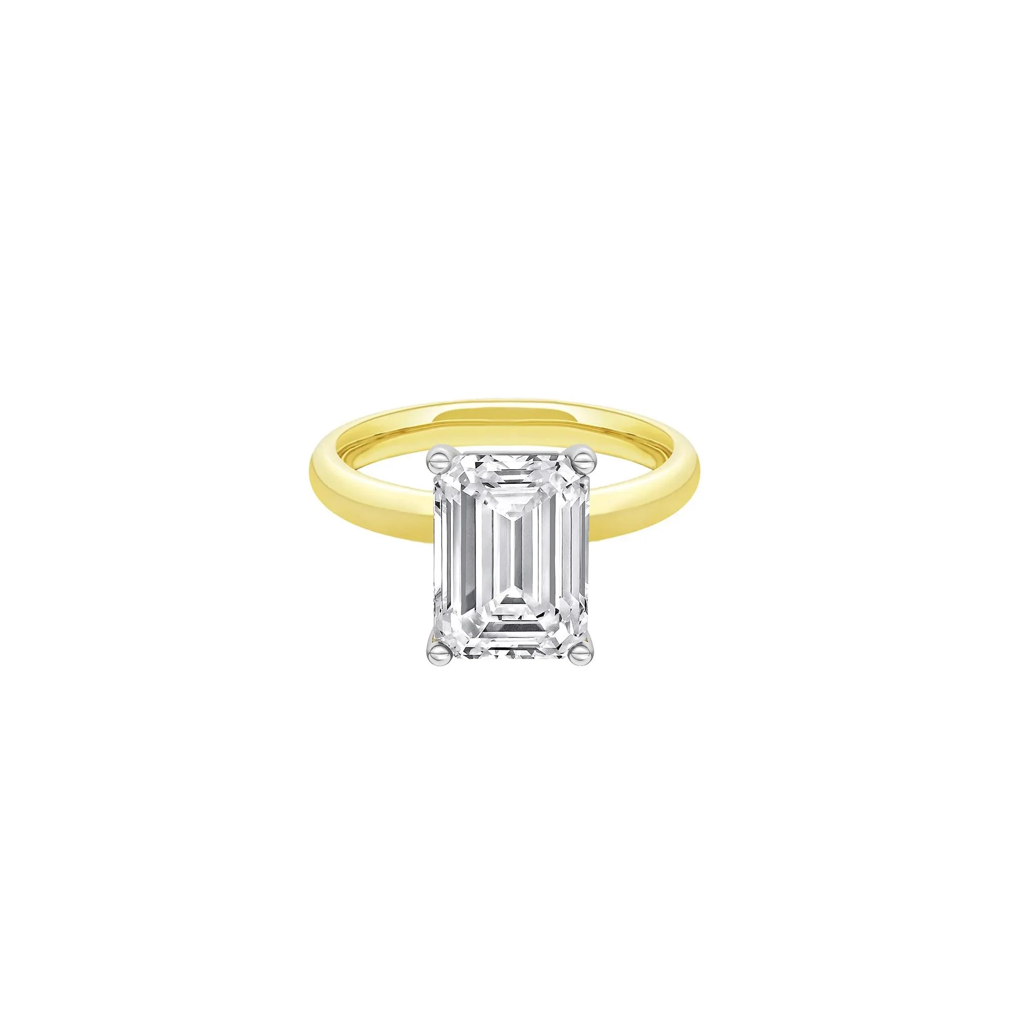 Lab Grown Diamond Emerald-Cut Solitaire Ring 14K Yellow & White Gold (4 CT.) Size 5.5 2mm