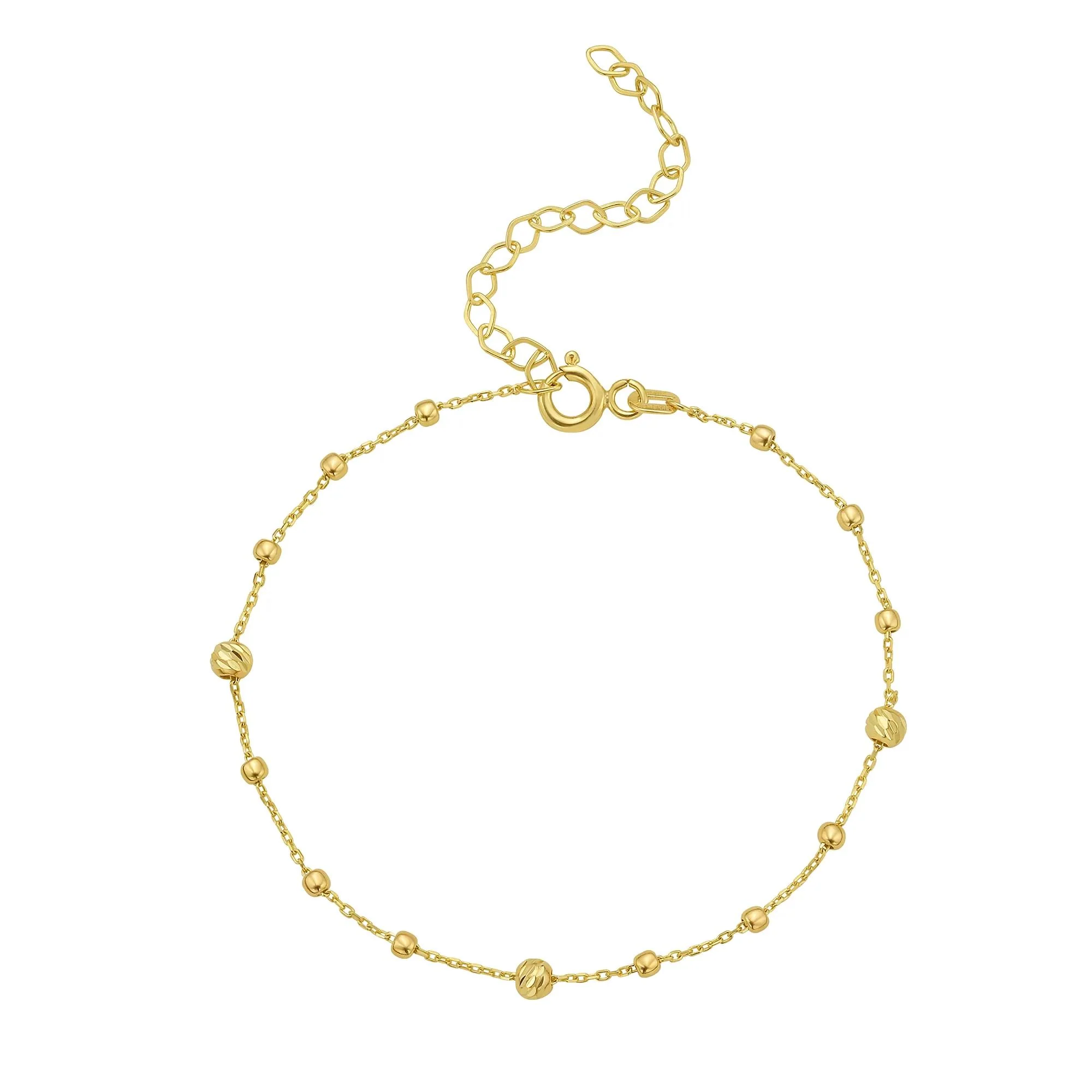 Double Beaded Bracelet 14K Yellow Gold Size 7"