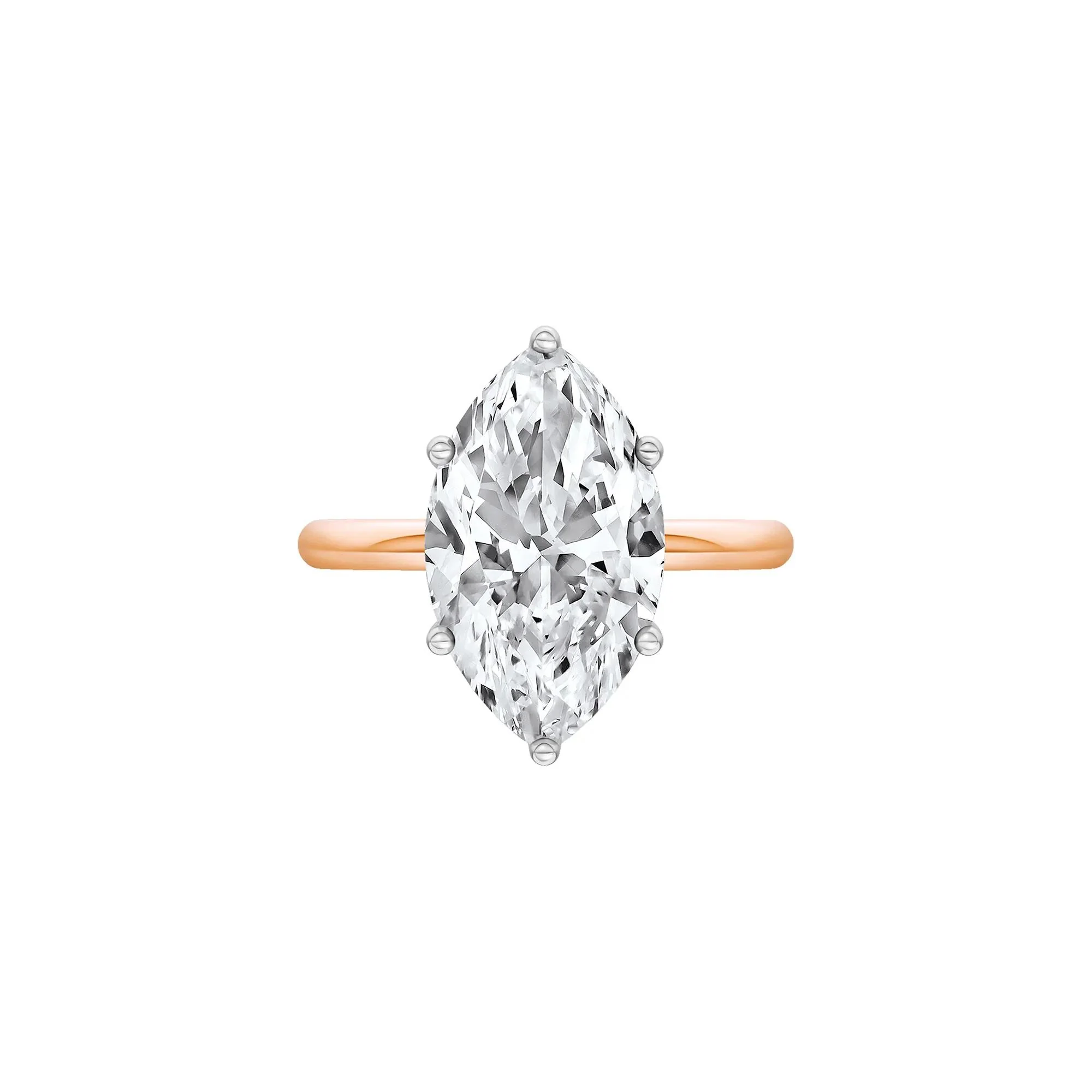 Lab Grown Diamond Marquise Solitaire Engagement Ring 14K Rose & White Gold (4 CT.) Size 9 2mm